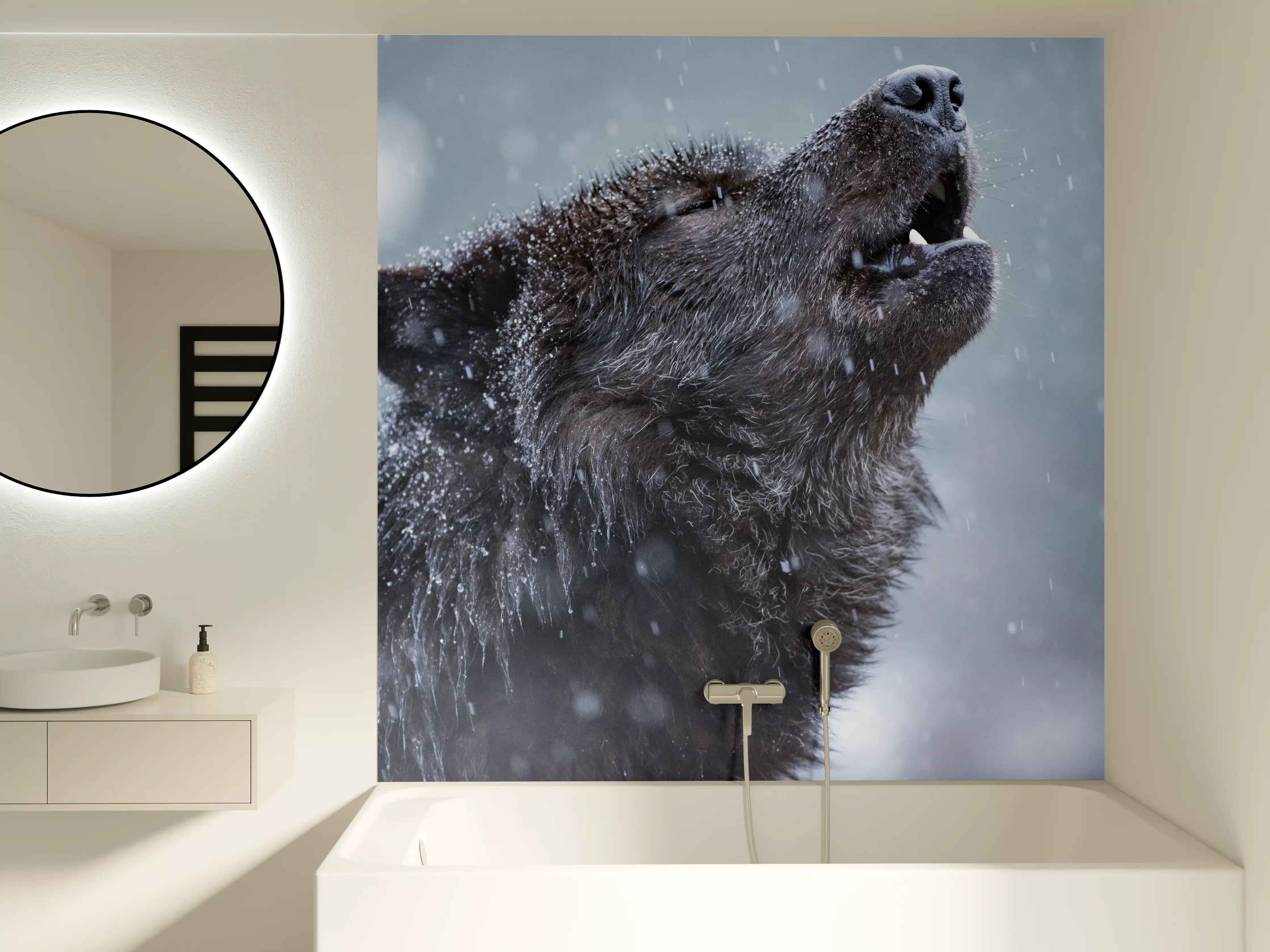 Badewannen-Rückwand - Heulender Wolf im Winter