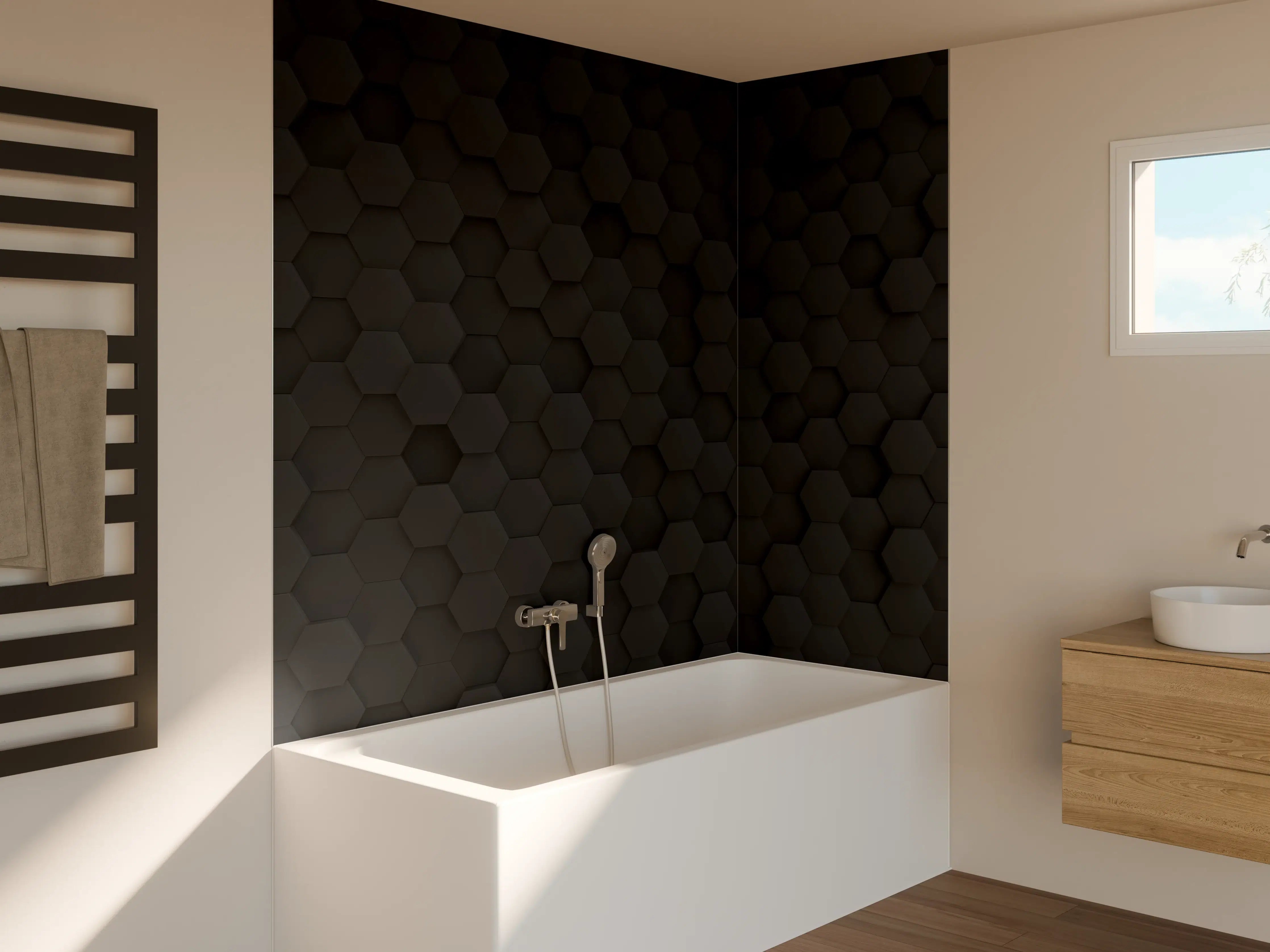 Badewannen-Rückwand - Hexagon Dunkelgrau Textur