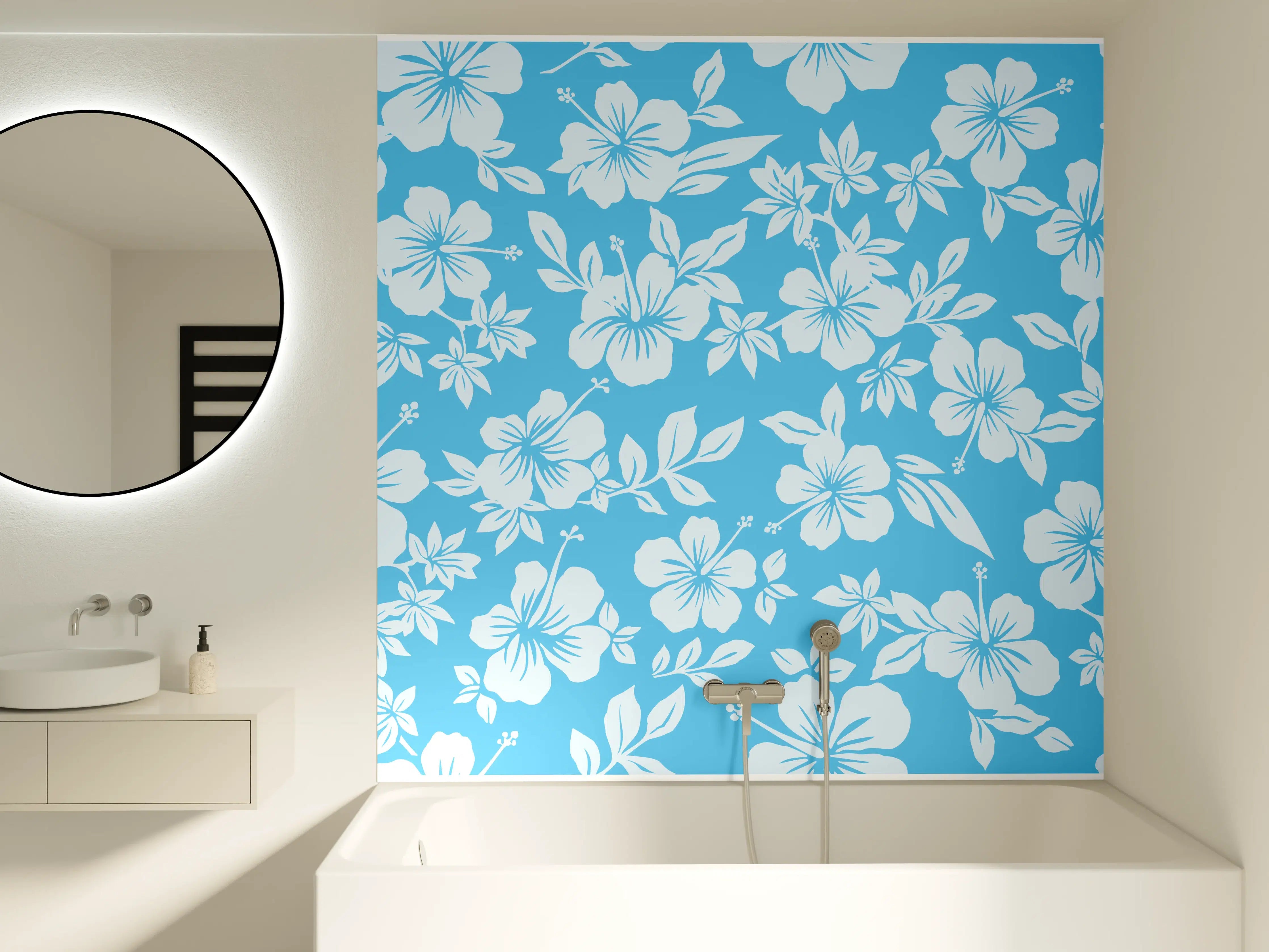 Badewannen-Rückwand - Hibiskus-Muster Hellblau