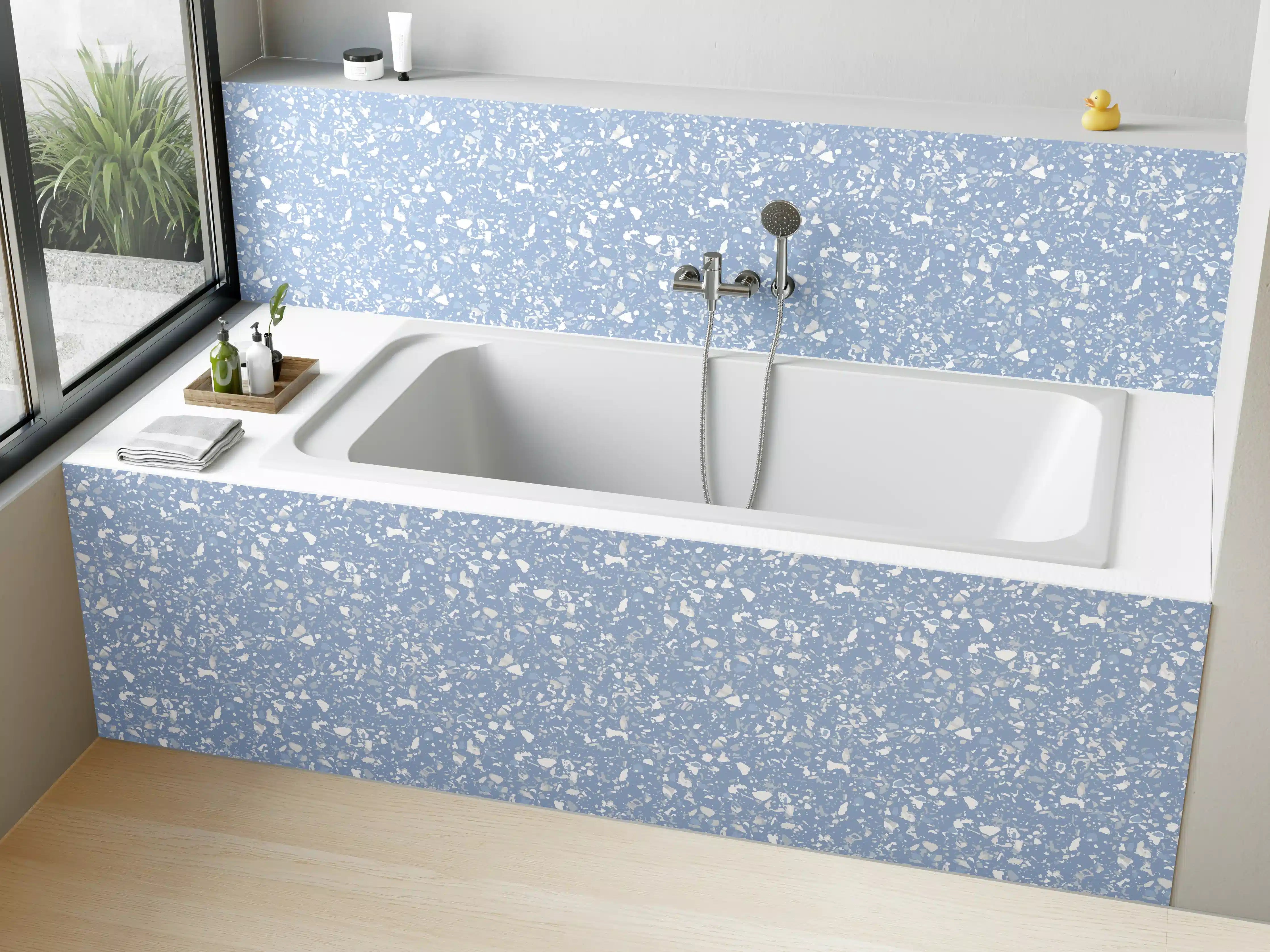 Badewannen-Rückwand - Himmel mit Schneefall in Blau und Weiß