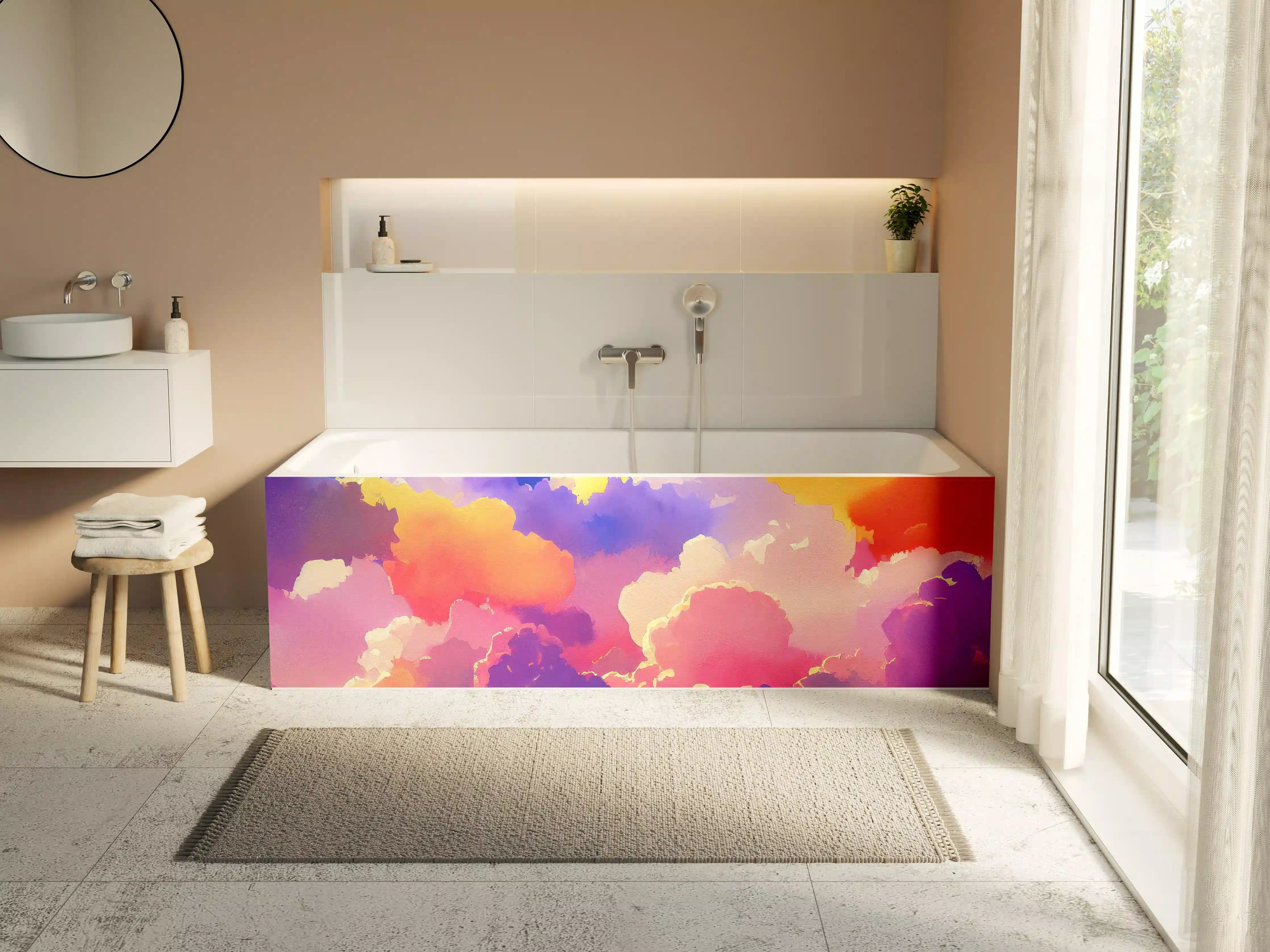 Badewannen-Rückwand - Himmel mit Wolken. Aquarell Illustration von farbigen Wolken.
