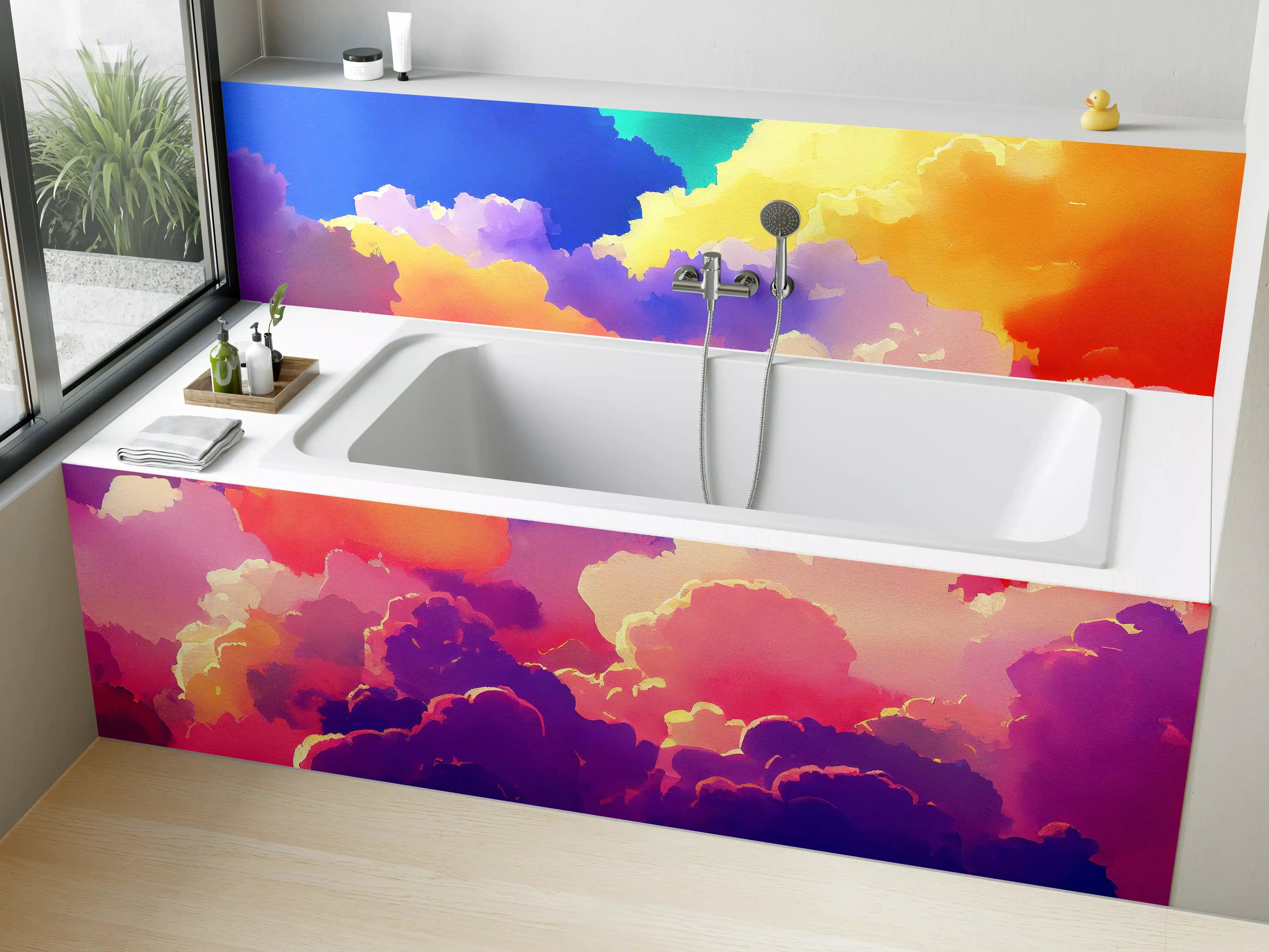Badewannen-Rückwand - Himmel mit Wolken. Aquarell Illustration von farbigen Wolken.