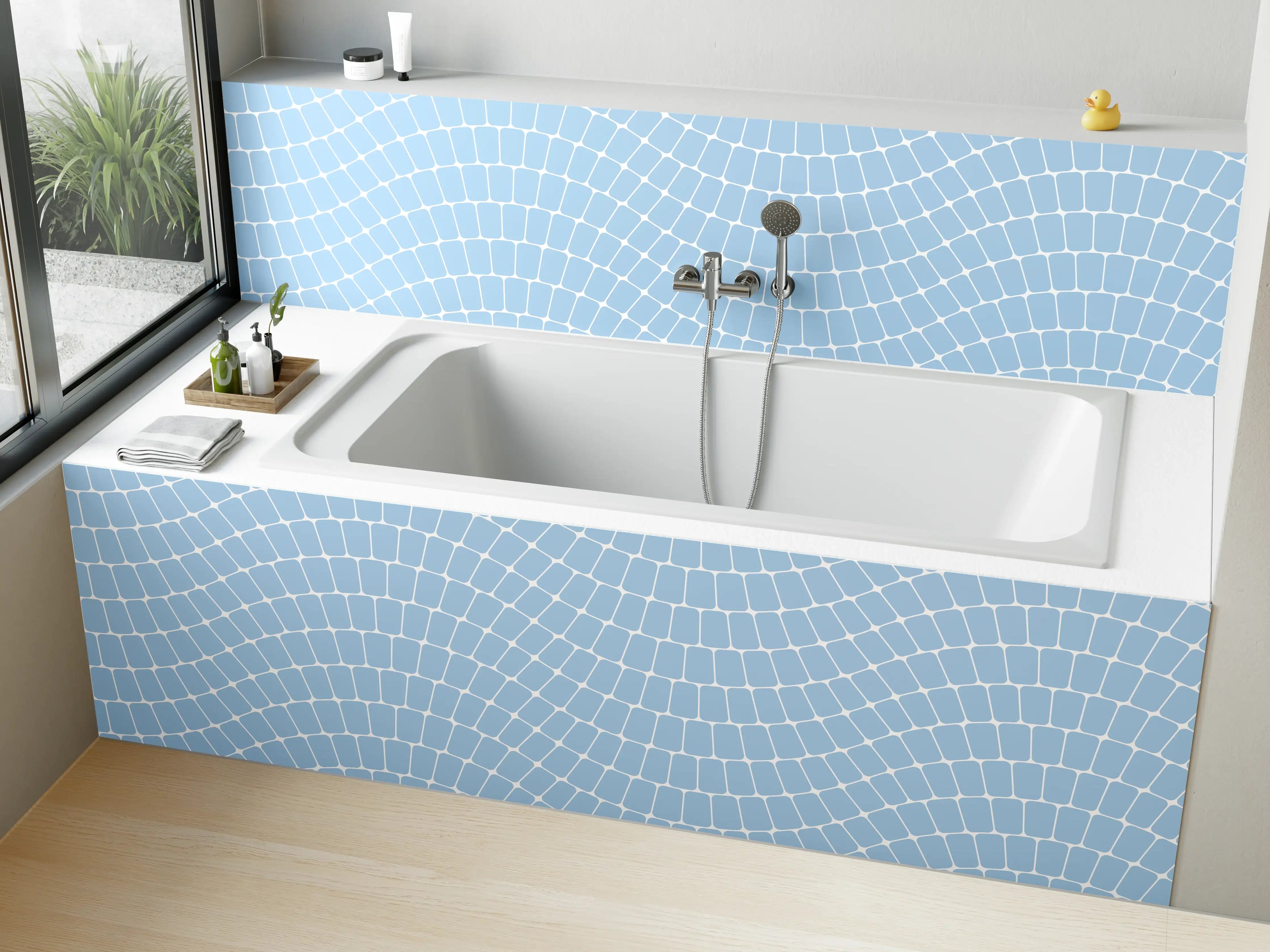 Badewannen-Rückwand - Himmel mit sanften Wellen in Hellblau und Weiß