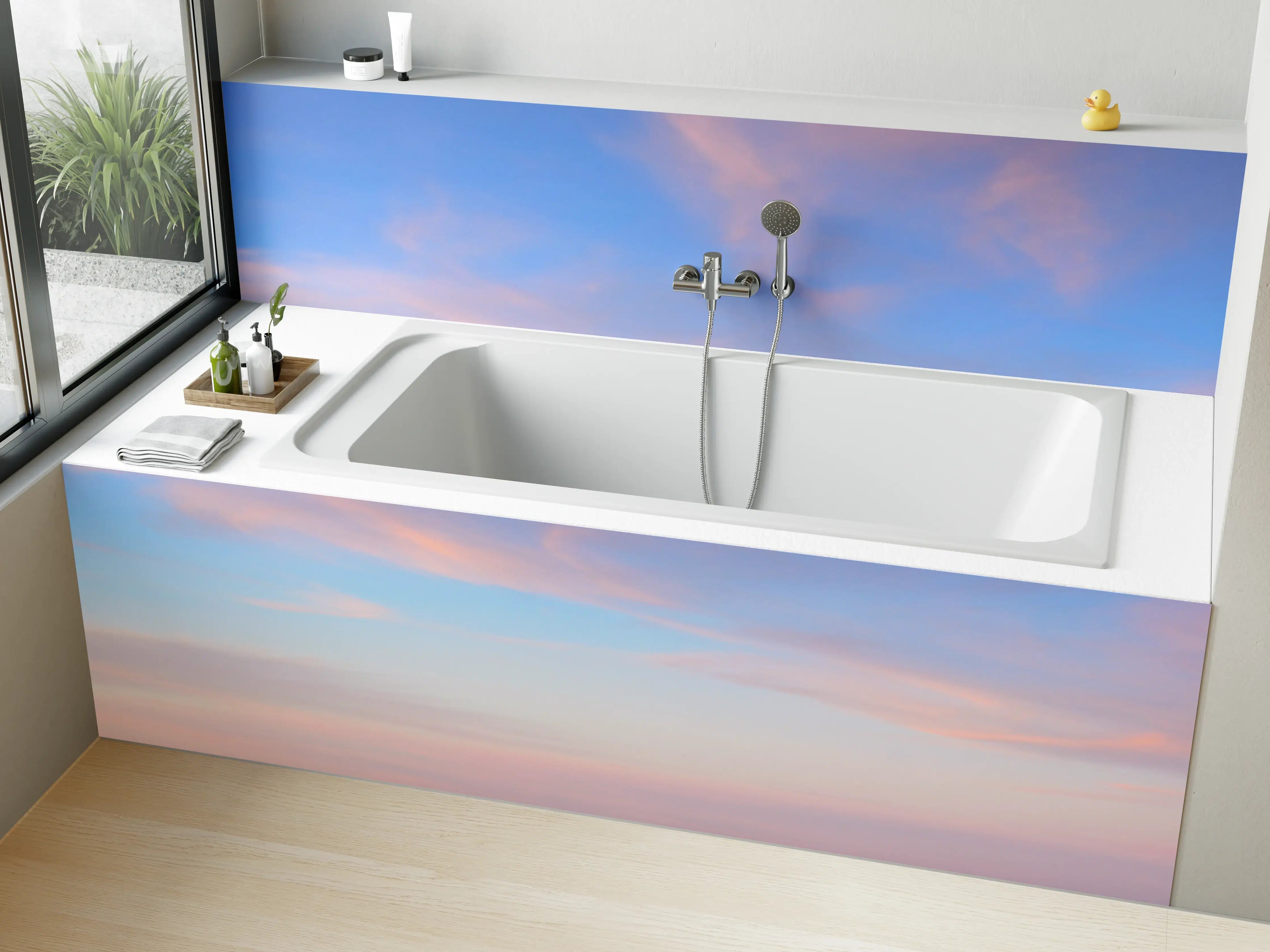Badewannen-Rückwand - Himmel mit zarten Wolken und sanften Farben
