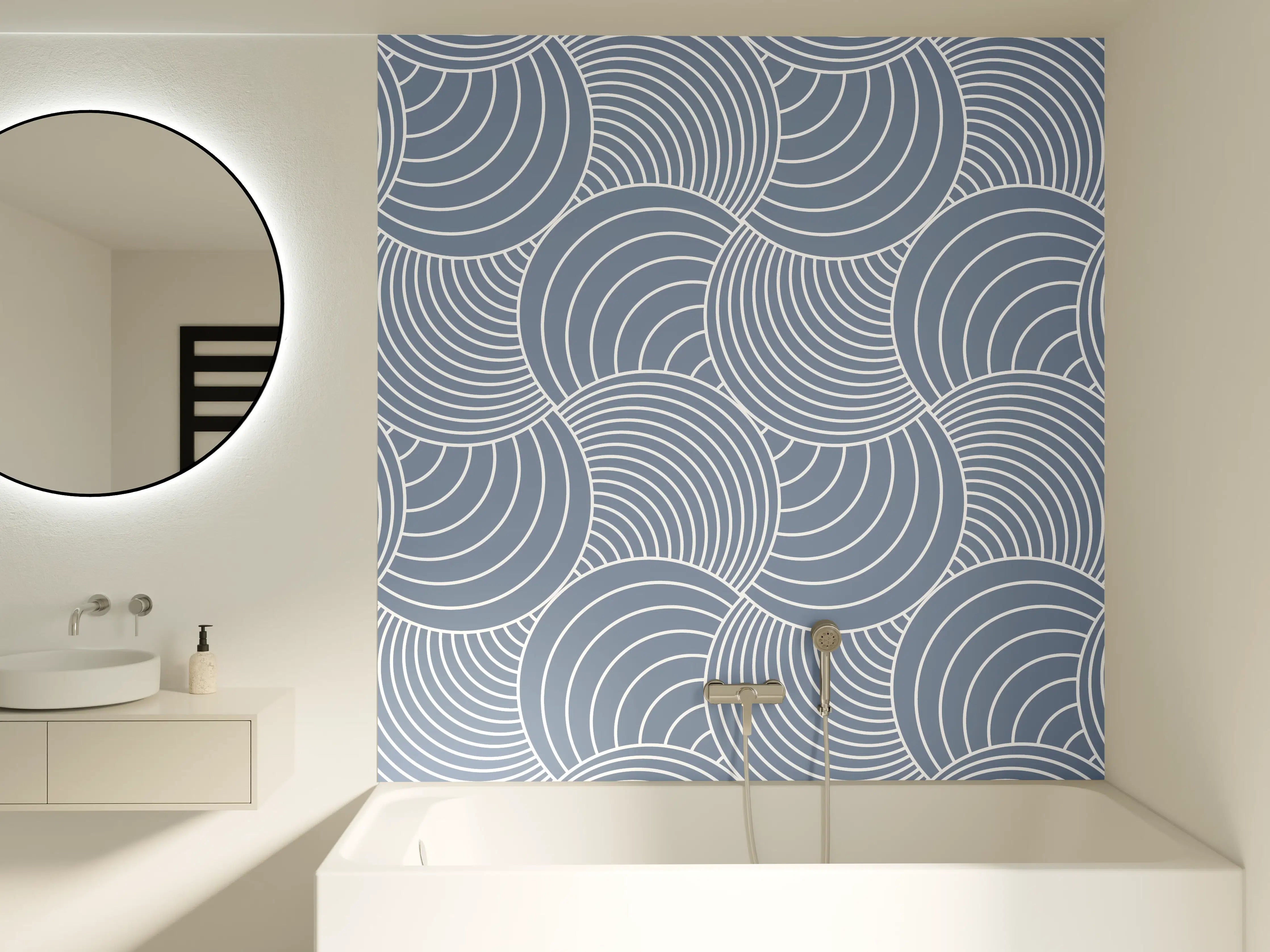 Badewannen-Rückwand - Himmelblaue geometrische Musterfliese