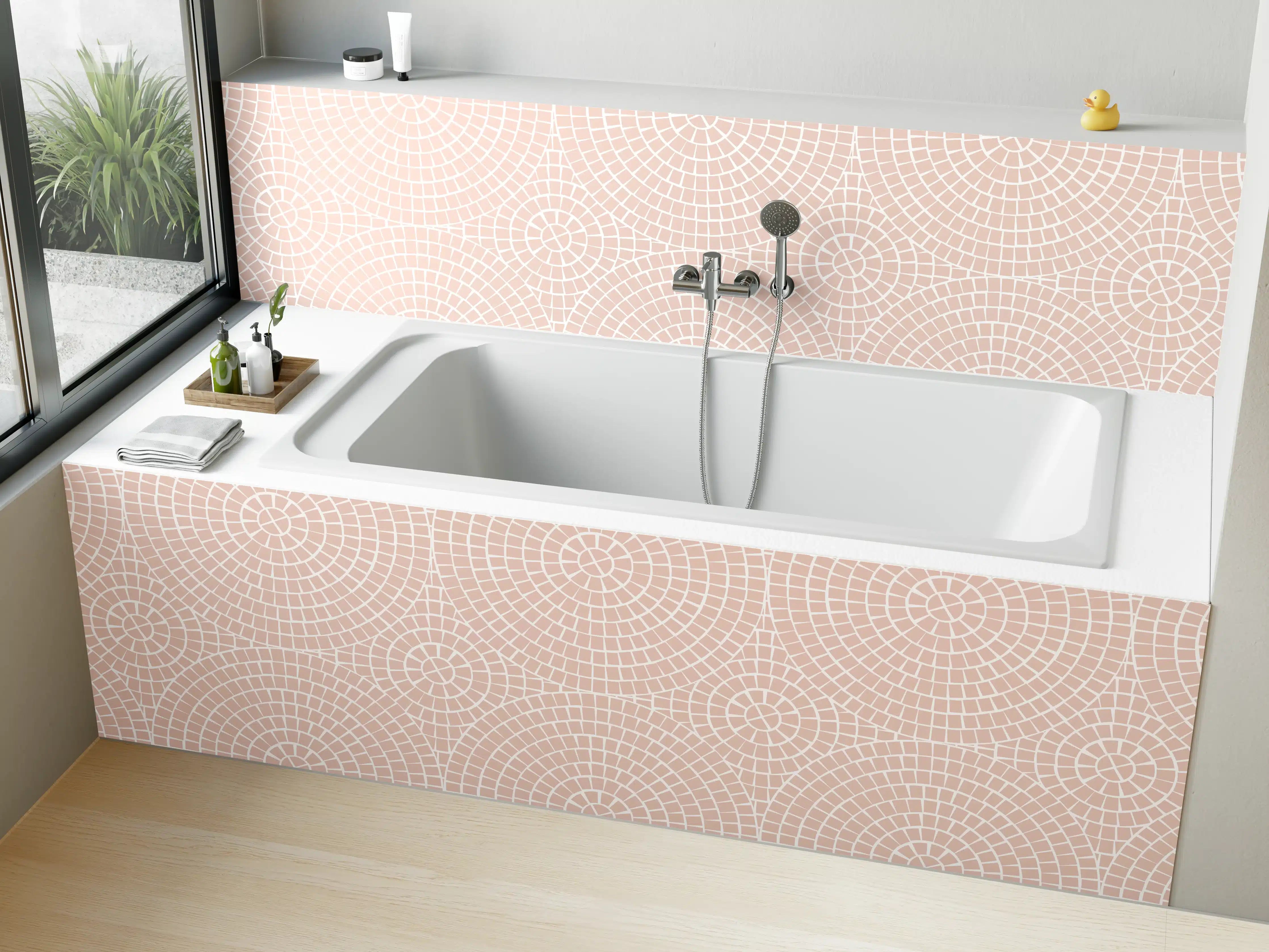 Badewannen-Rückwand - Himmlischer Rosé-Hintergrund mit feinen Mustern