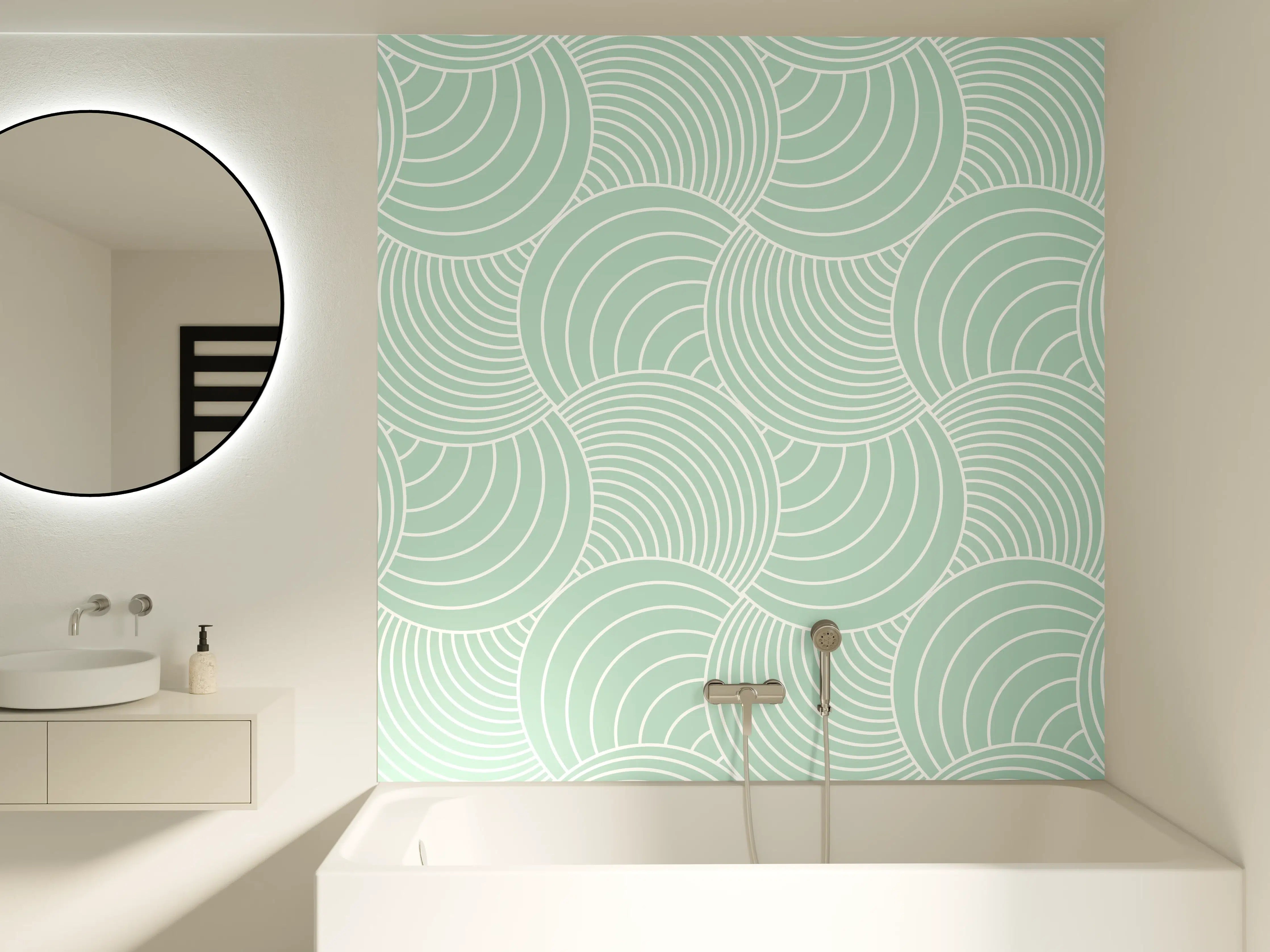 Badewannen-Rückwand - Hintergrund mit hellgrünen Wellenmustern