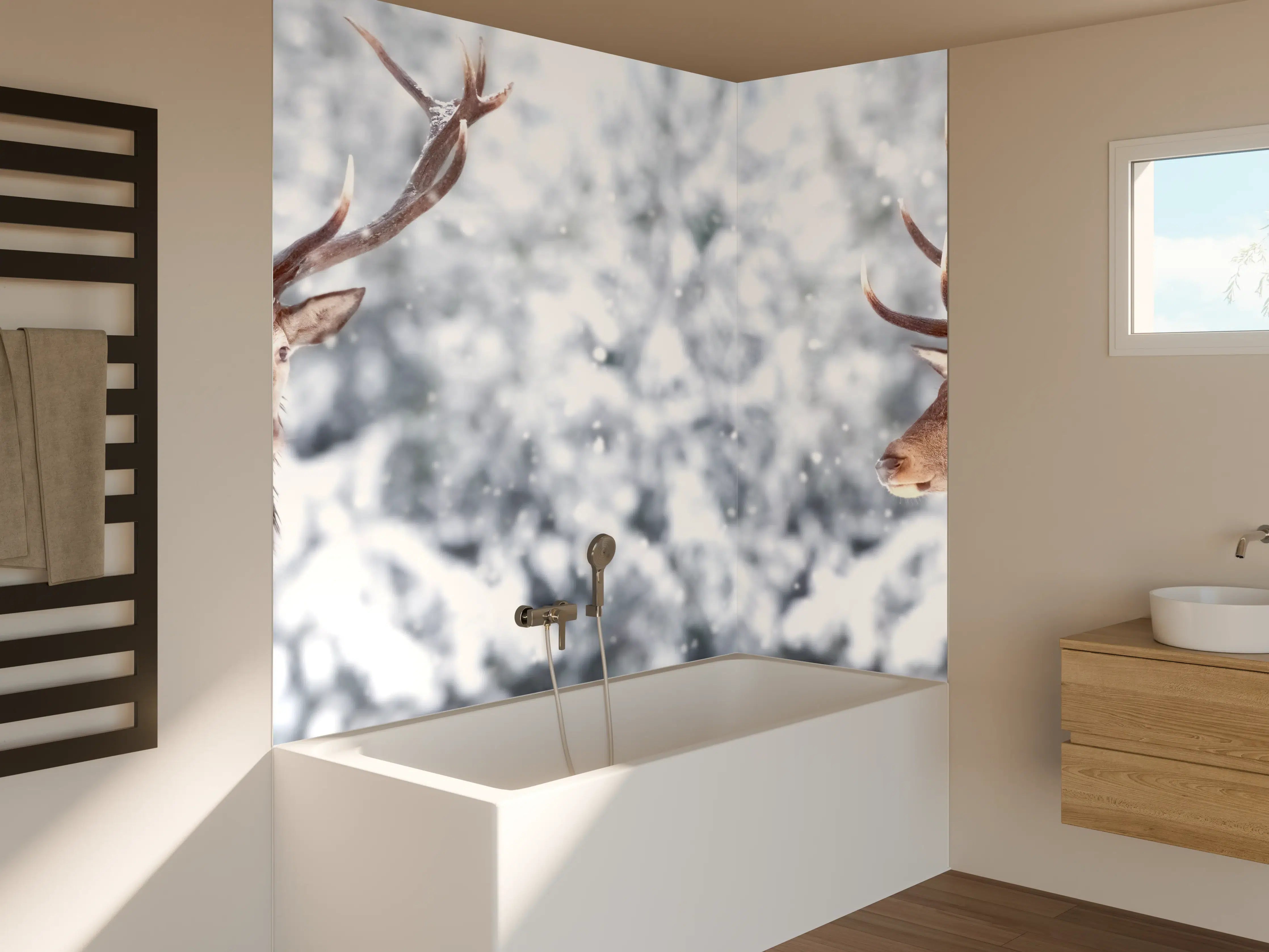 Badewannen-Rückwand - Hirsch-Paar im Winterwald