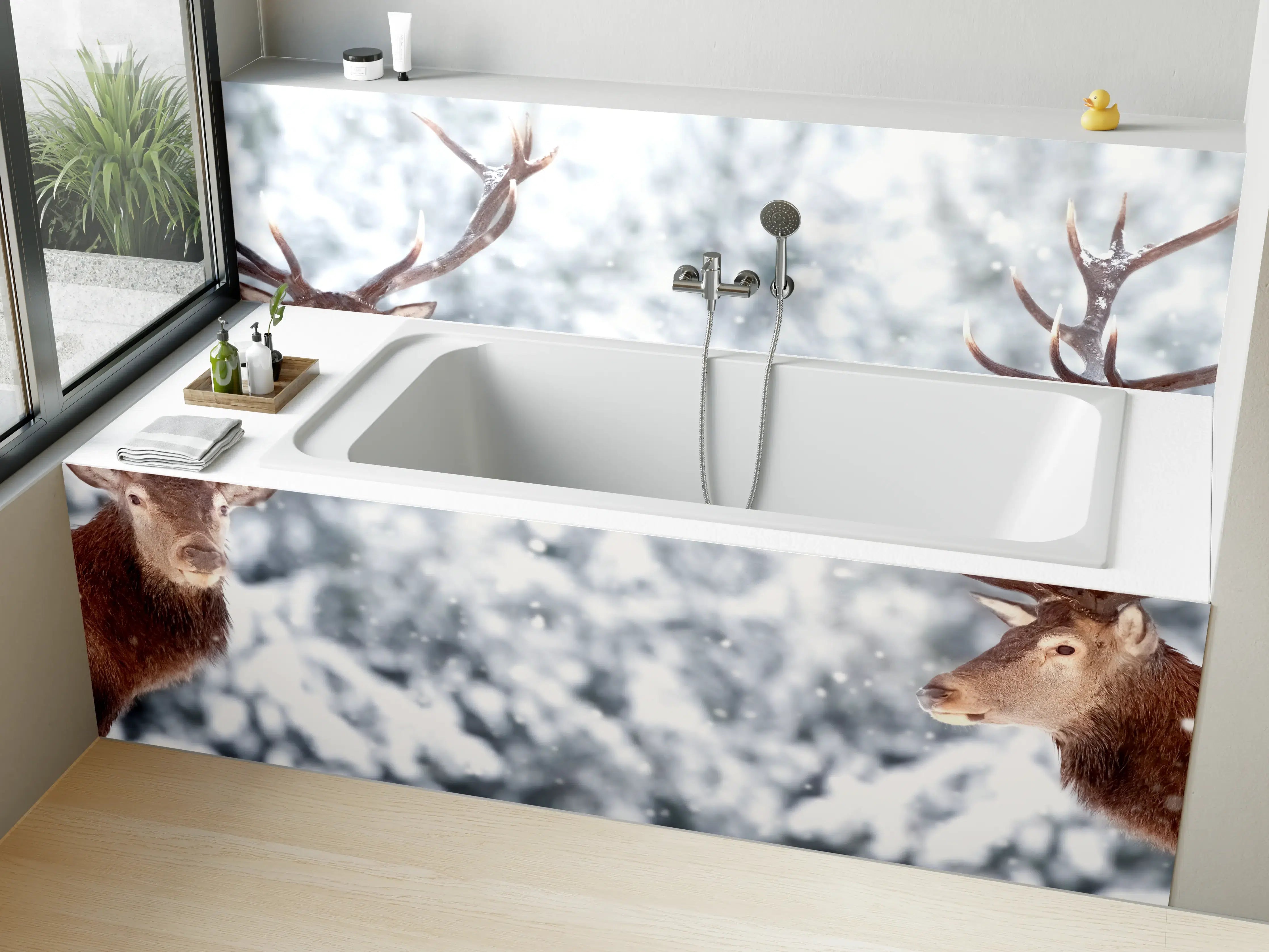 Badewannen-Rückwand - Hirsch-Paar im Winterwald