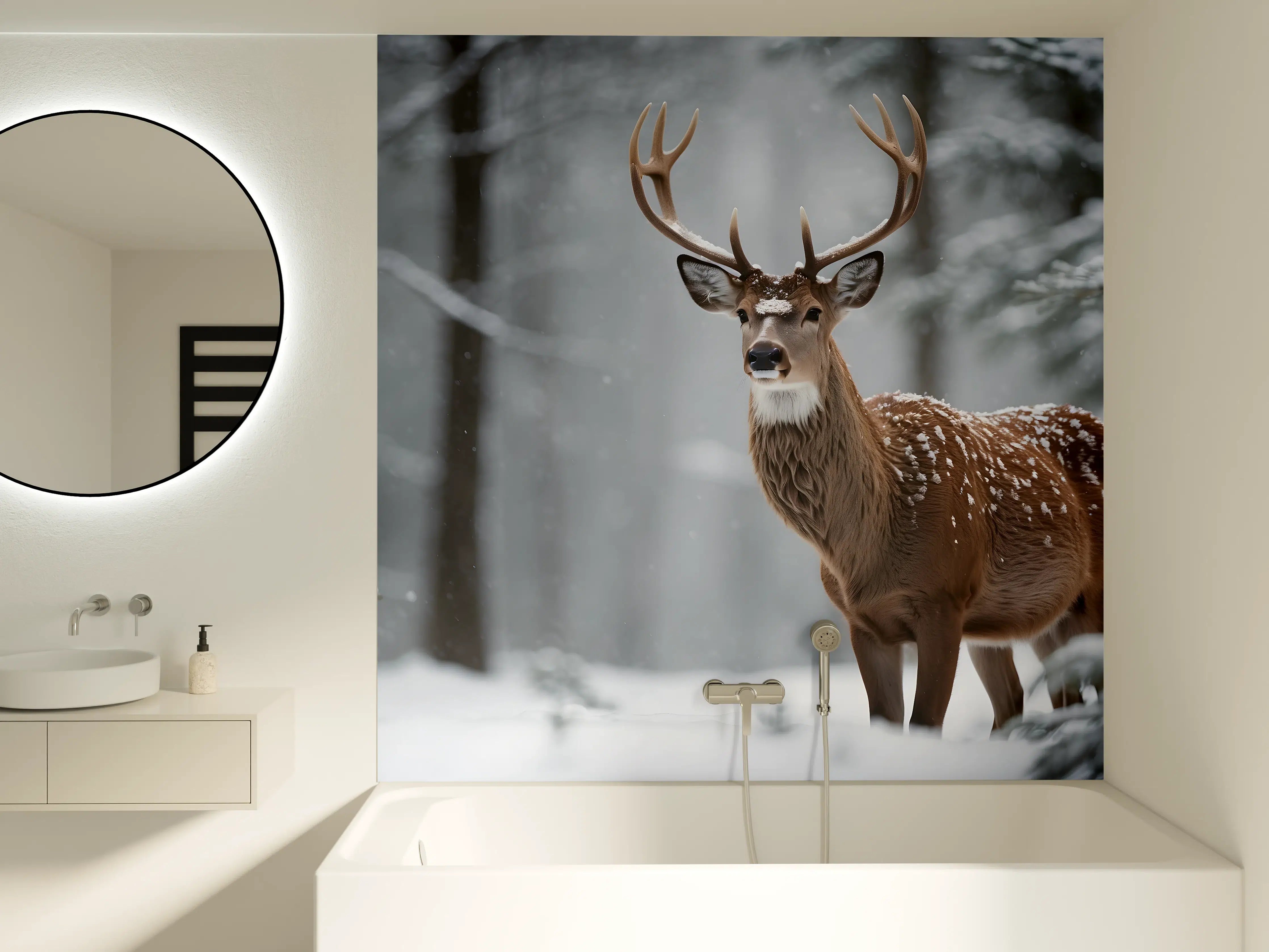 Badewannen-Rückwand - Hirsch im verschneiten Wald
