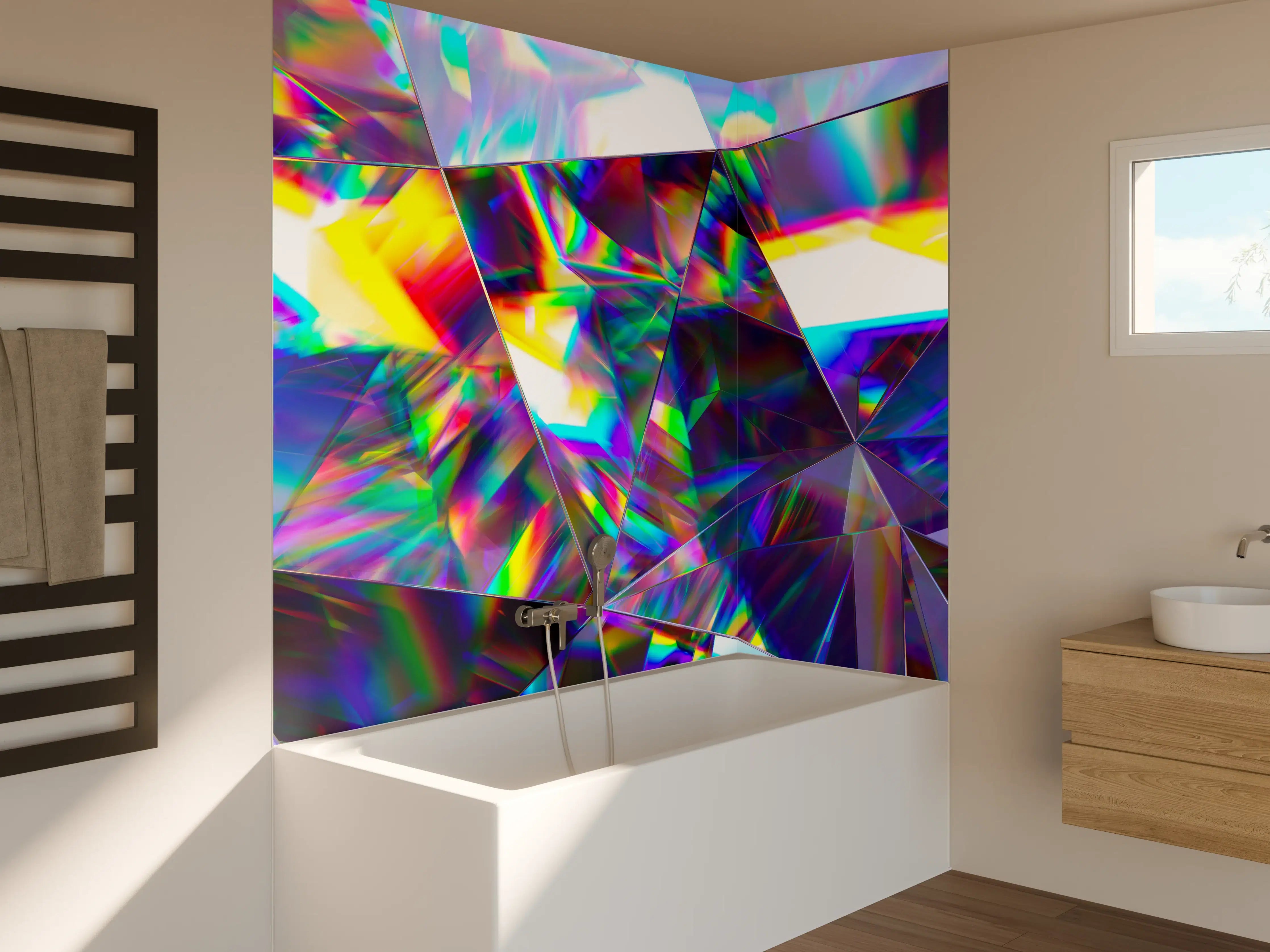 Badewannen-Rückwand - Holografisches Prisma in Regenbogenfarben
