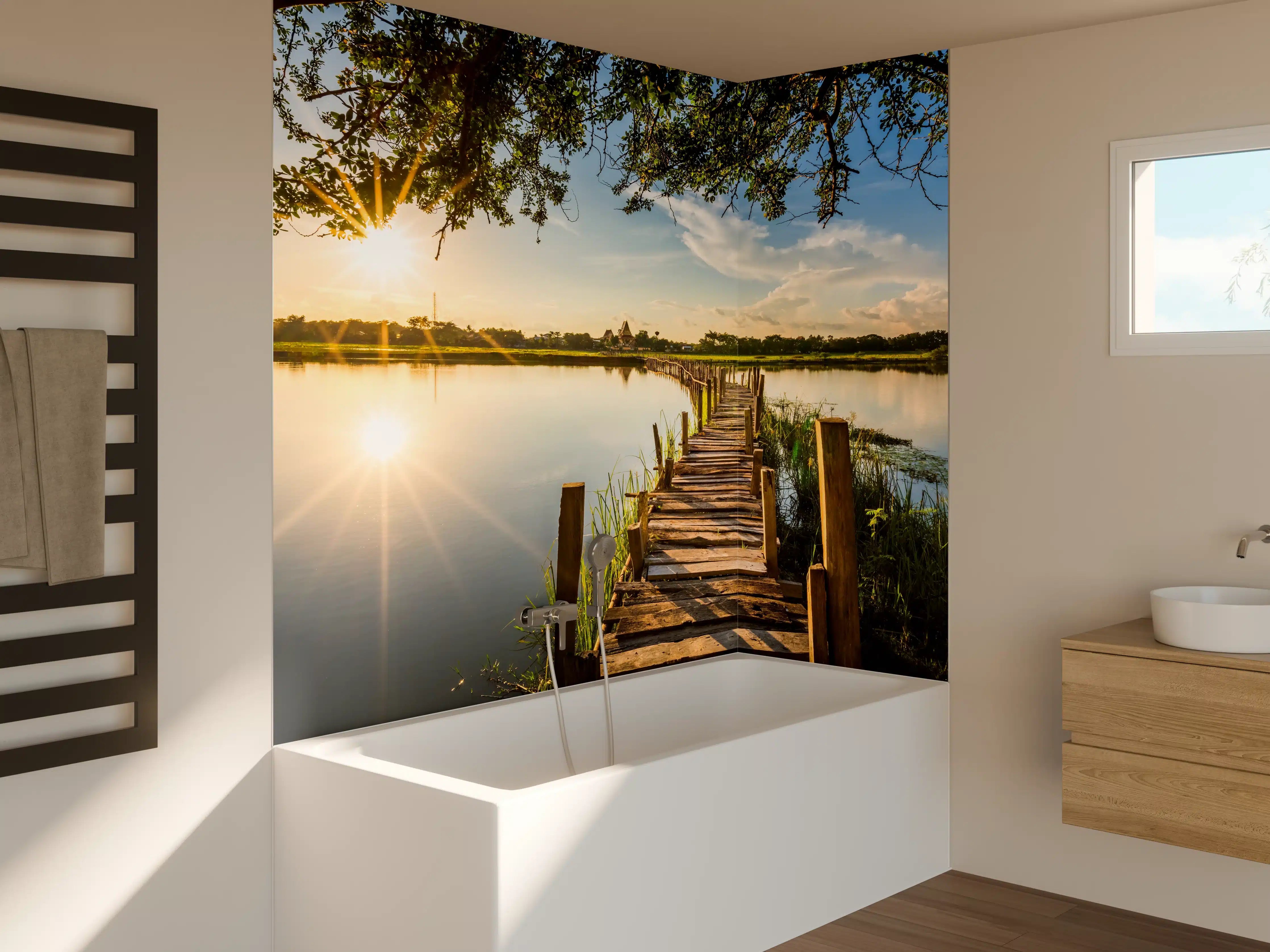Badewannen-Rückwand - Holzbrücke am See - Thailand