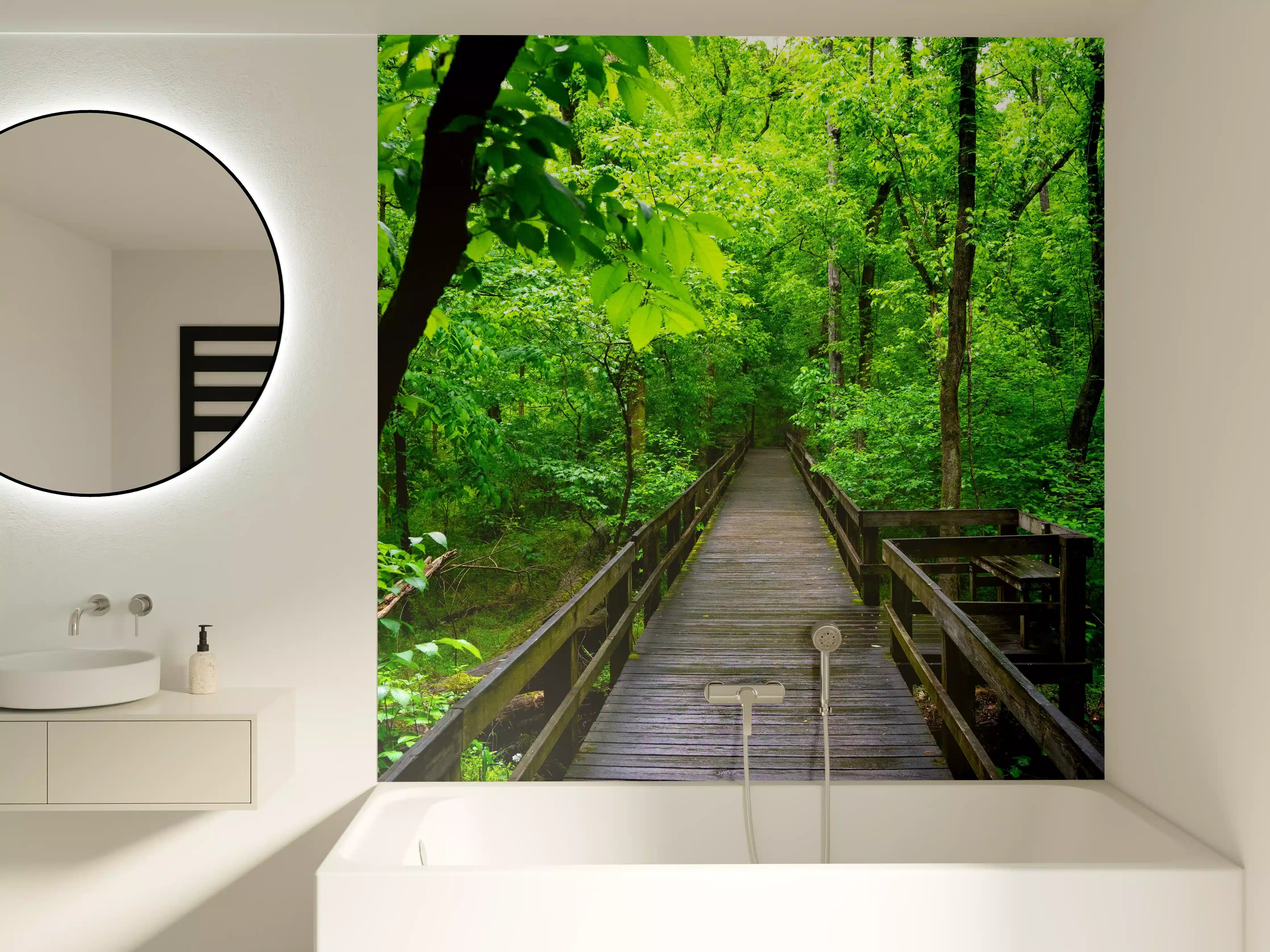 Badewannen-Rückwand - Holzbrücke im Wald - Congaree Nationalpark
