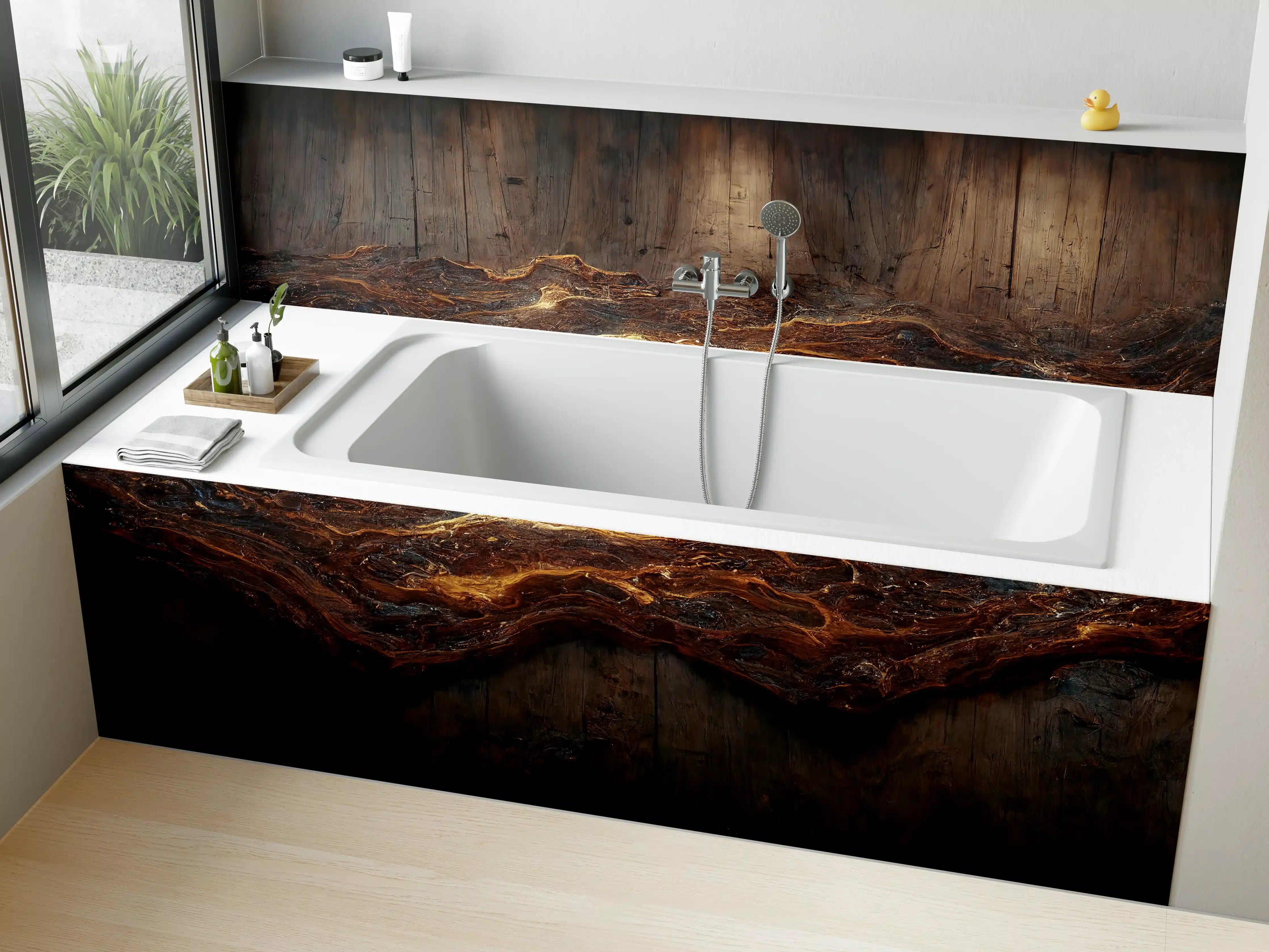 Badewannen-Rückwand - Holzplatte mit blauem Epoxid
