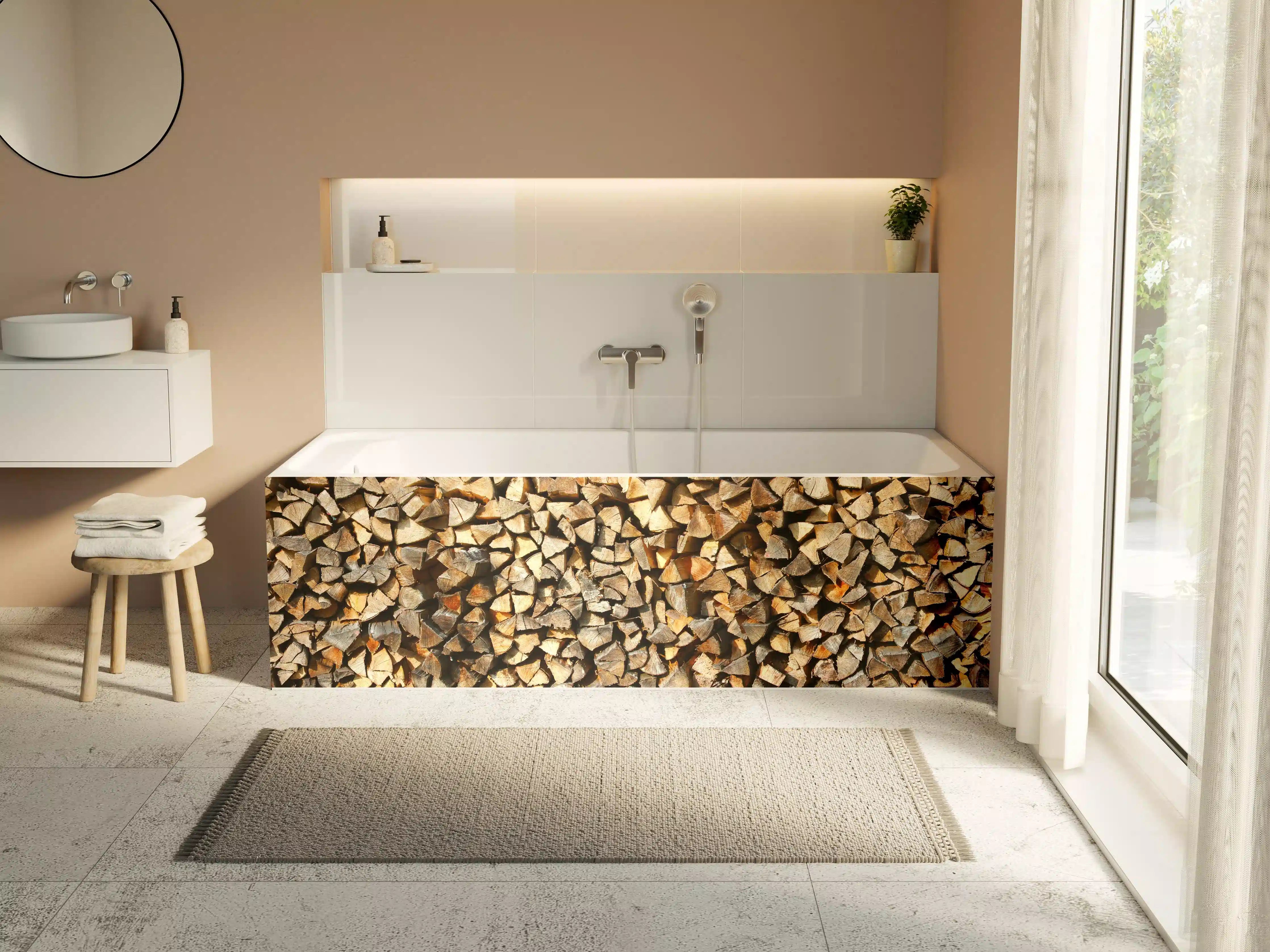 Badewannen-Rückwand - Holzstämme