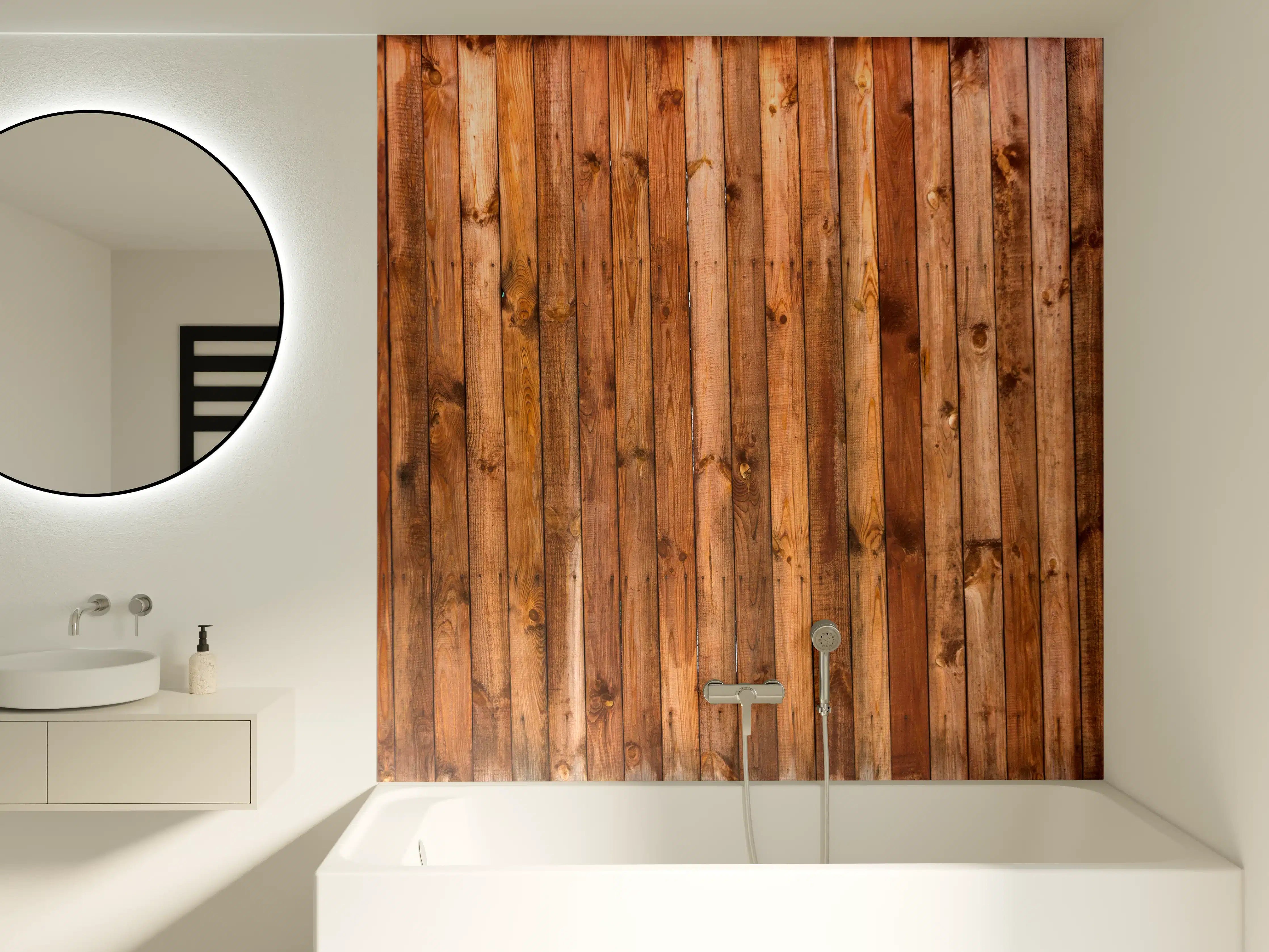 Badewannen-Rückwand - Holzstruktur Planken Panorama