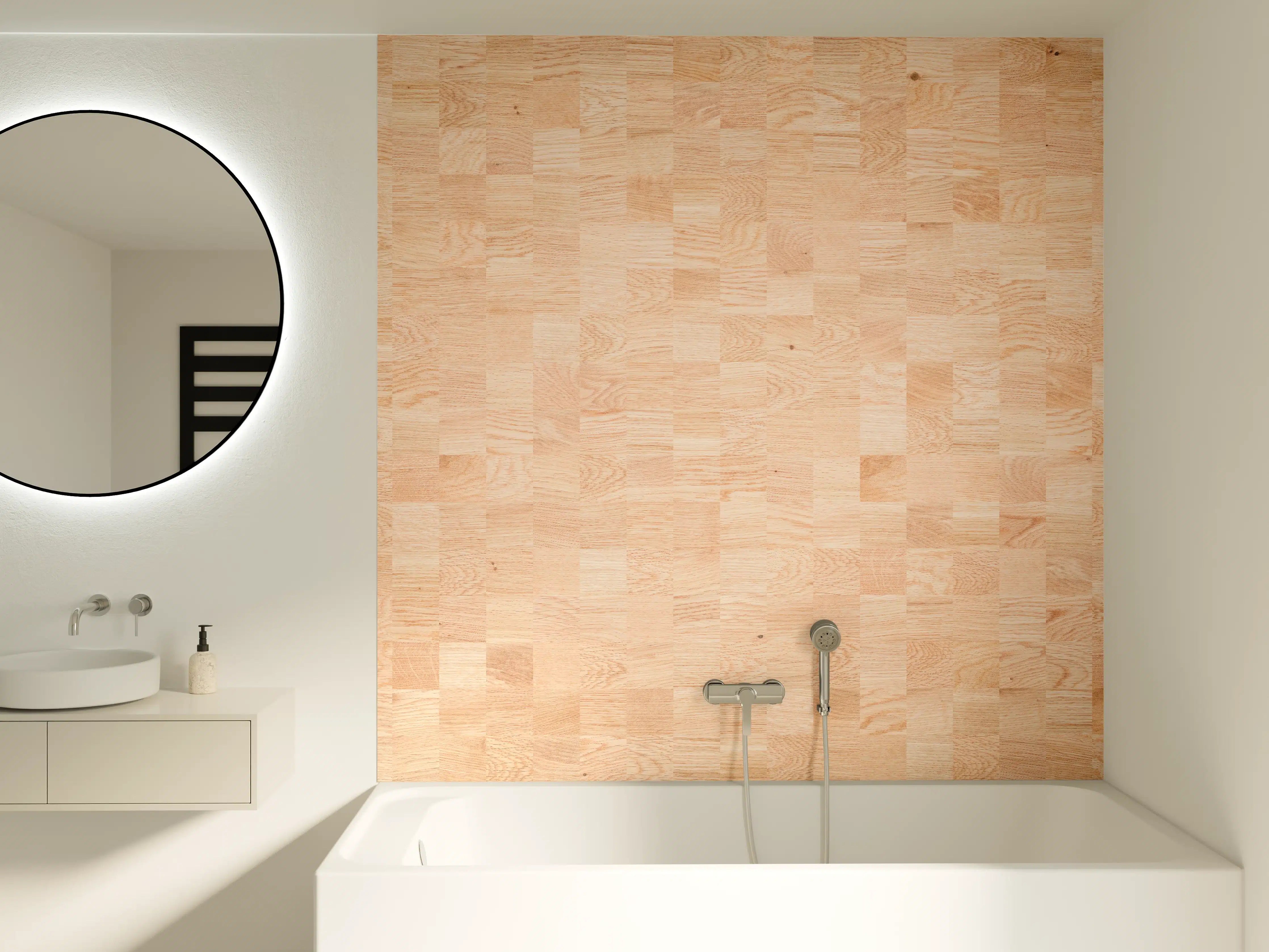 Badewannen-Rückwand - Holztextur aus Eschenholz