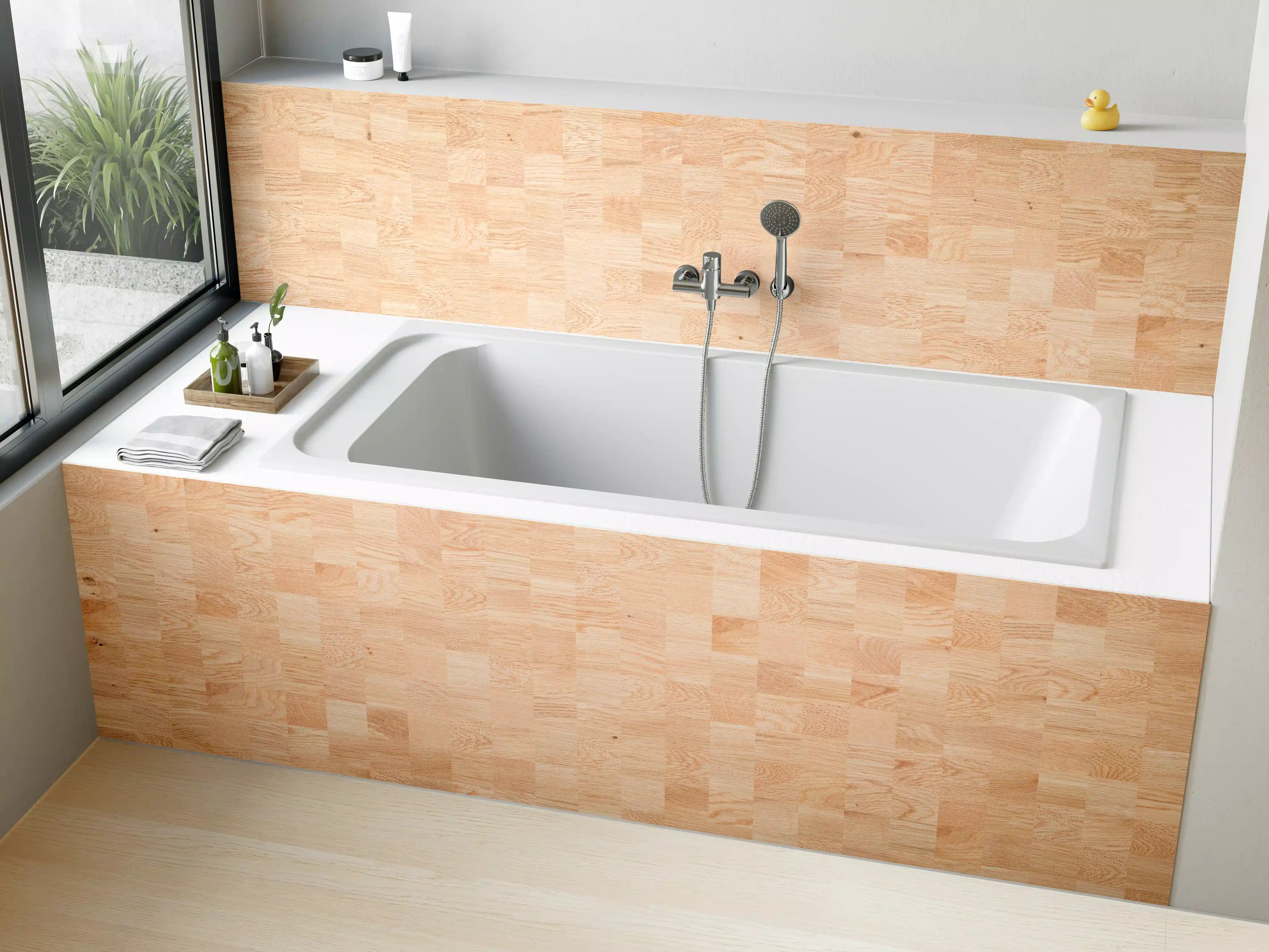 Badewannen-Rückwand - Holztextur aus Eschenholz