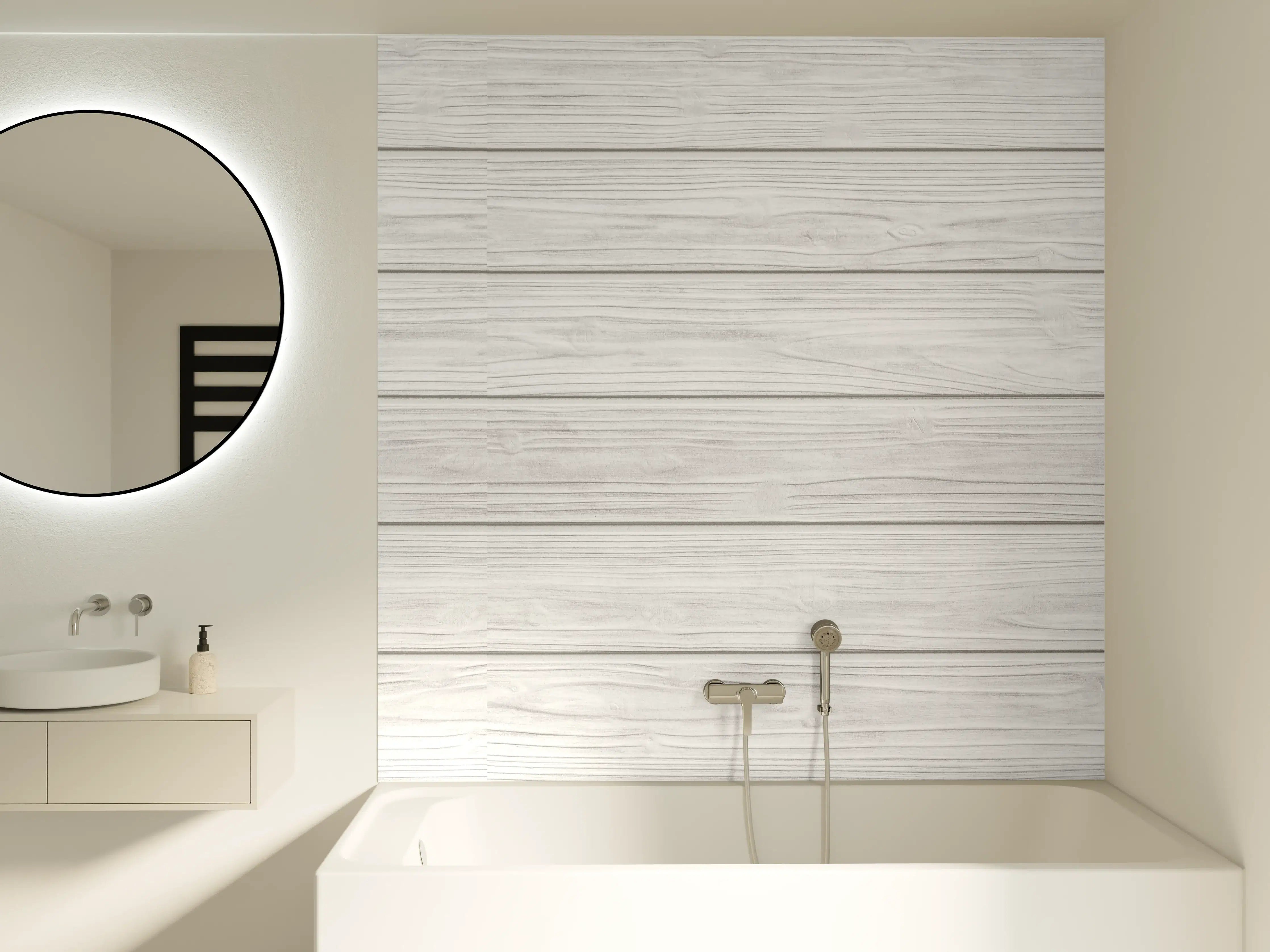 Badewannen-Rückwand - Horizontale weiße Holztextur