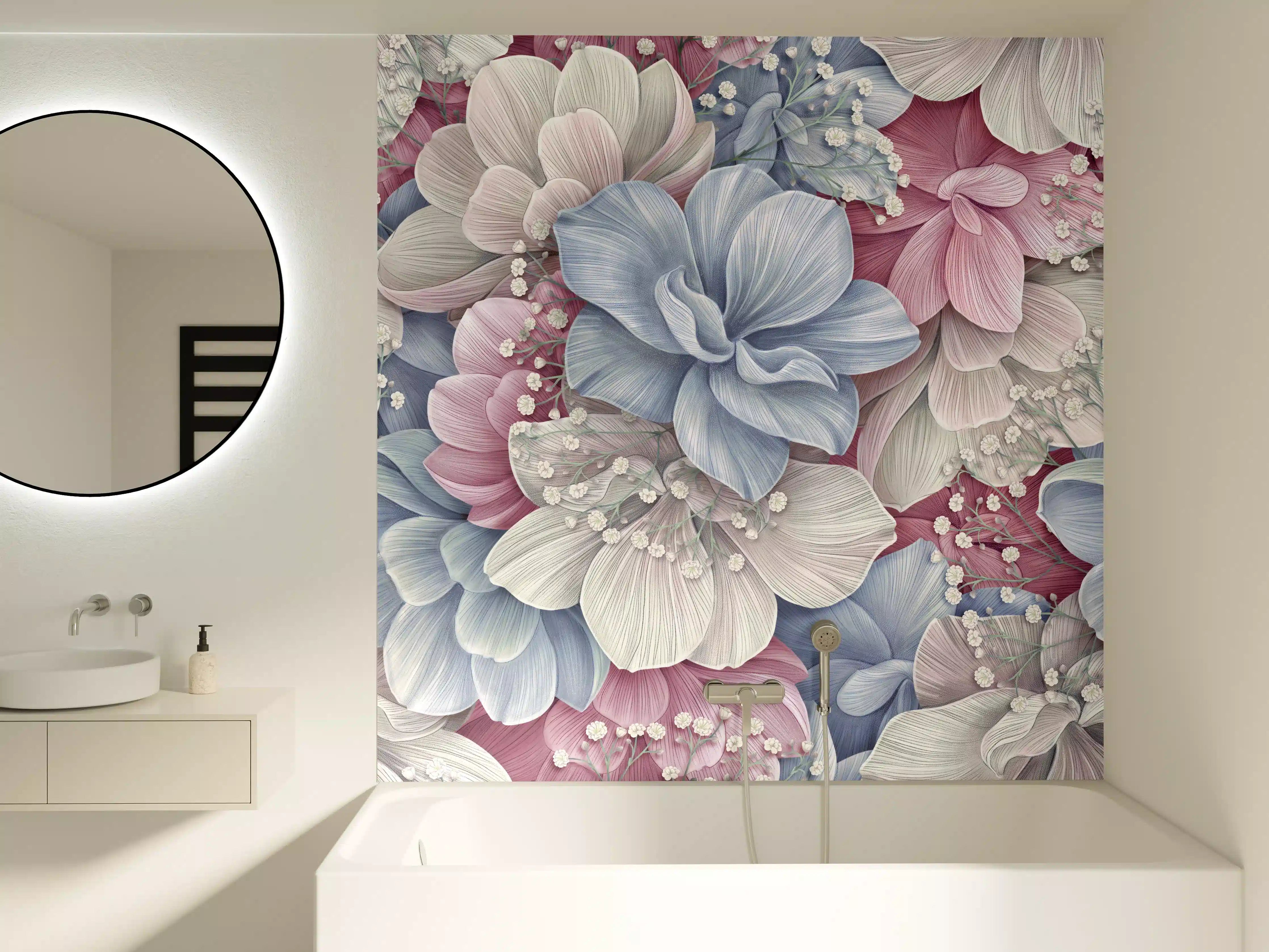 Badewannen-Rückwand - Hortensienblüten - Aquarellmalerei