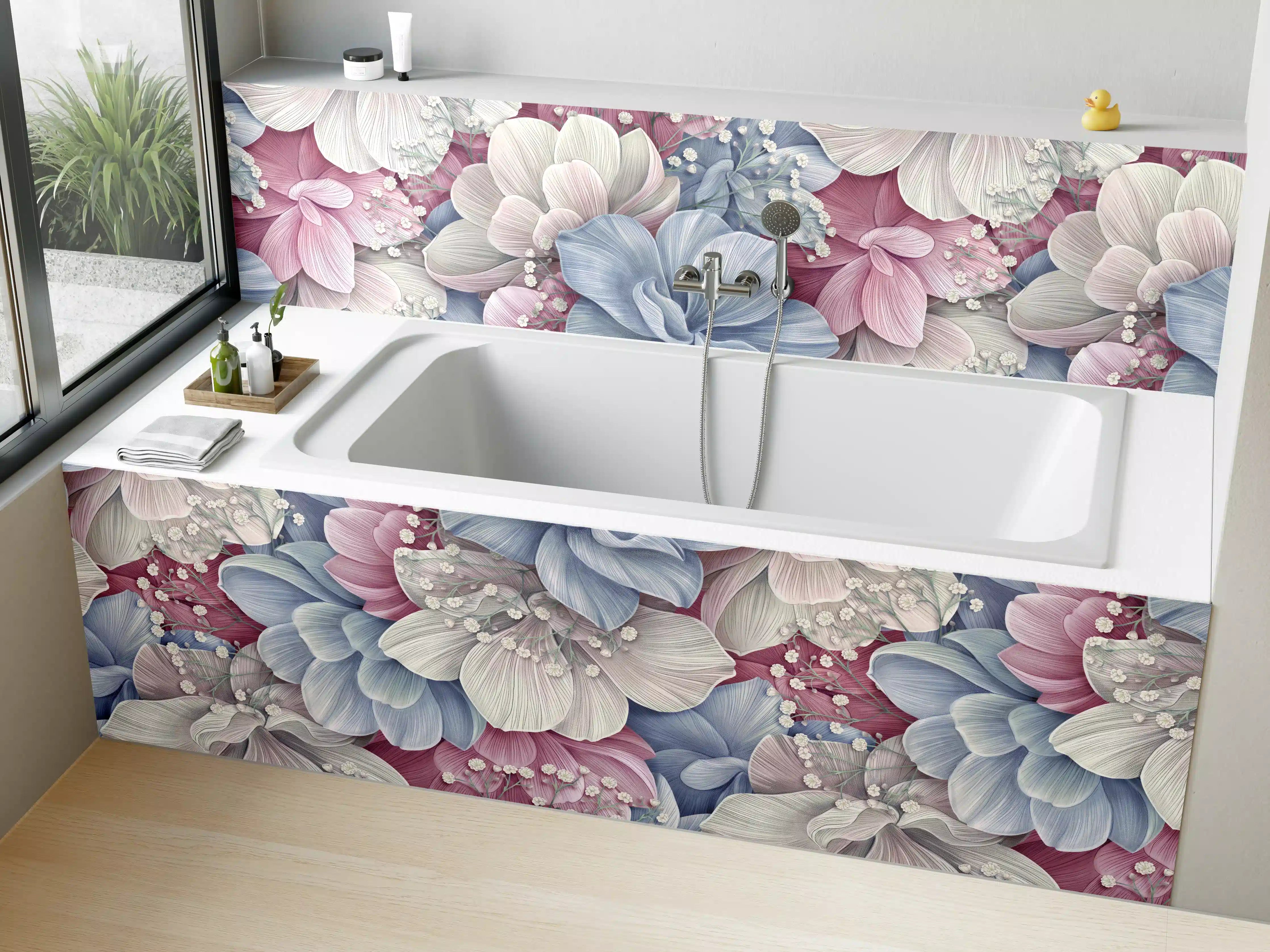 Badewannen-Rückwand - Hortensienblüten - Aquarellmalerei