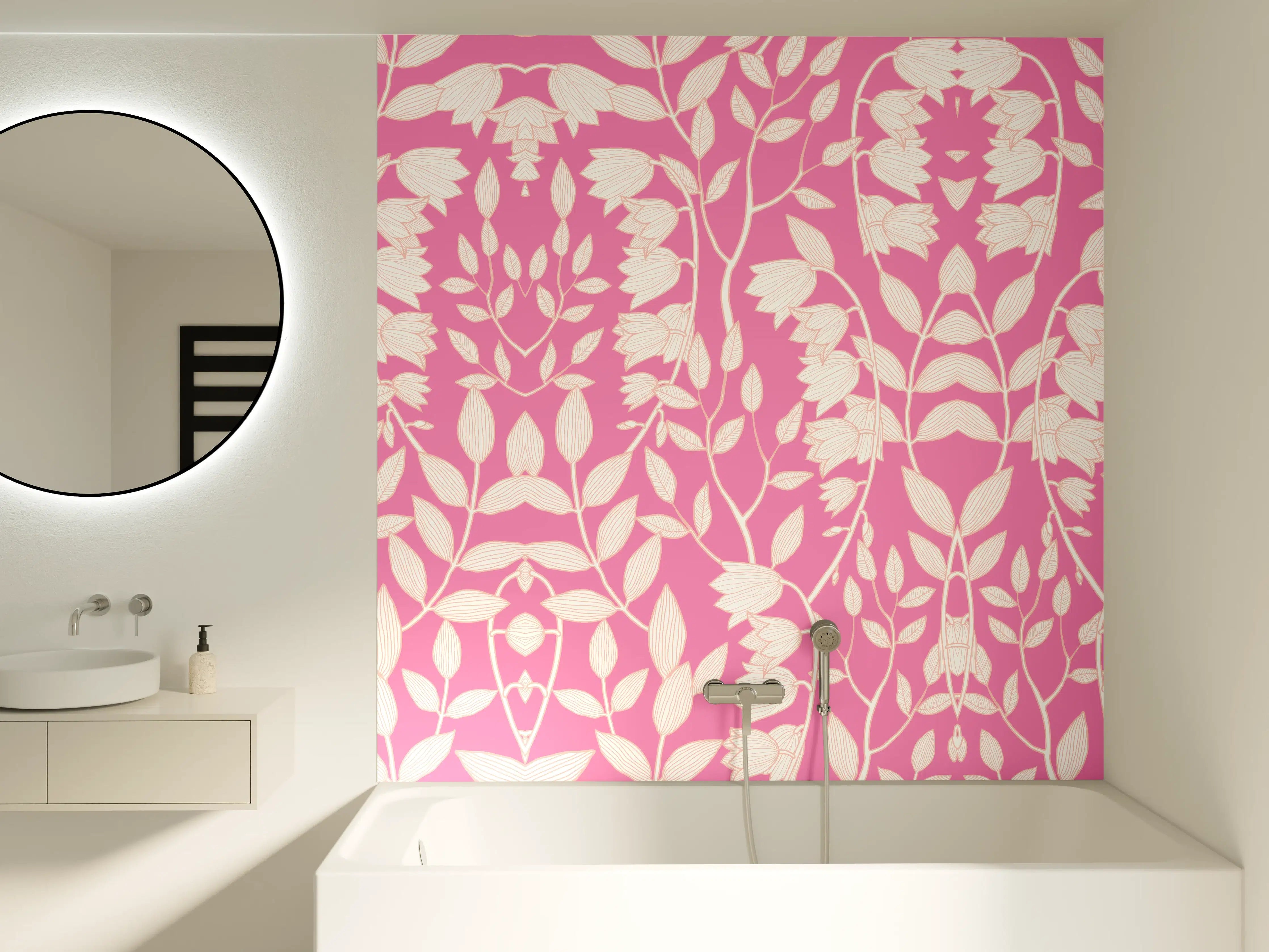 Badewannen-Rückwand - Hübsches Blumenmuster in Pink und Weiß