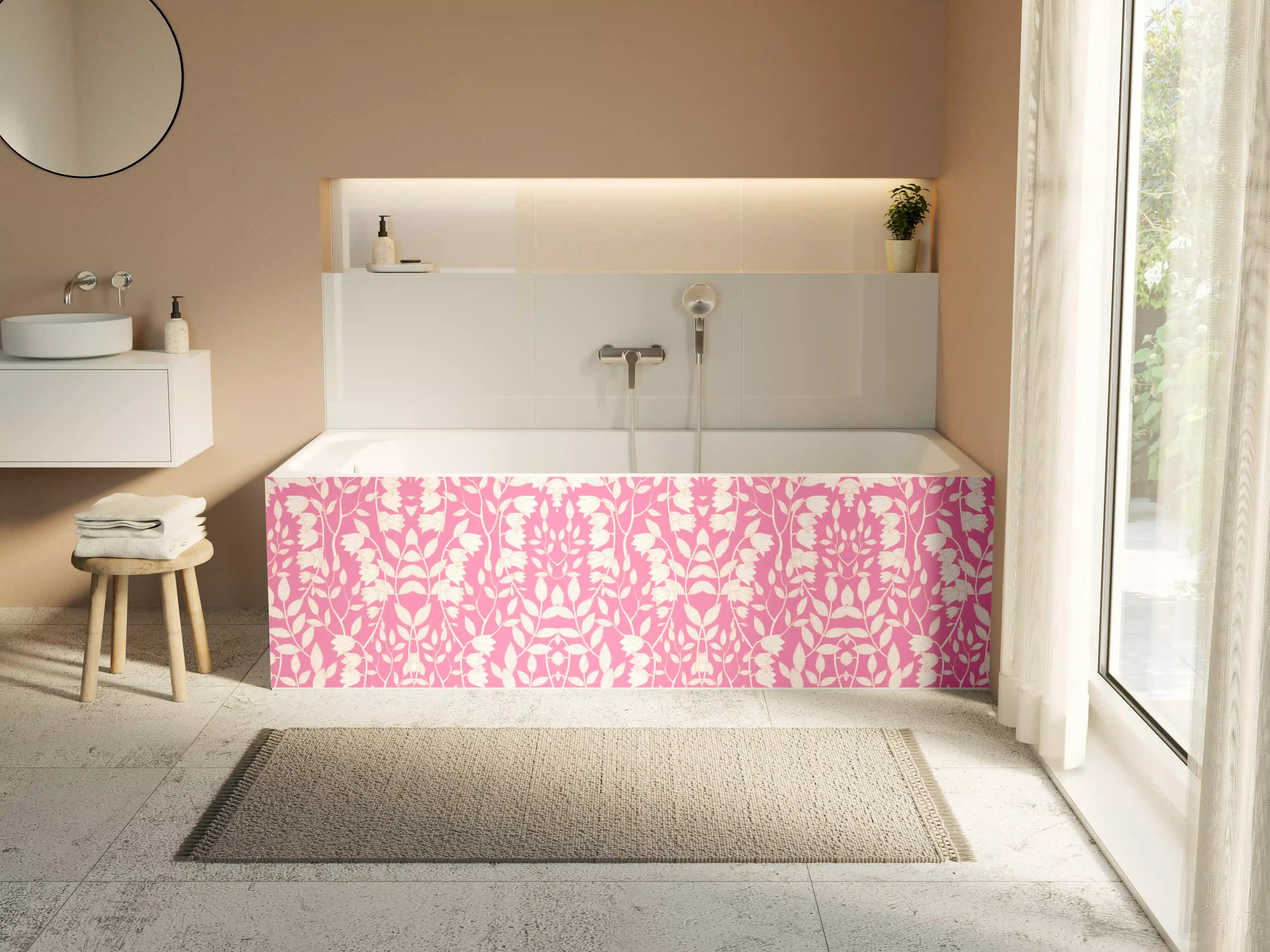 Badewannen-Rückwand - Hübsches Blumenmuster in Pink und Weiß