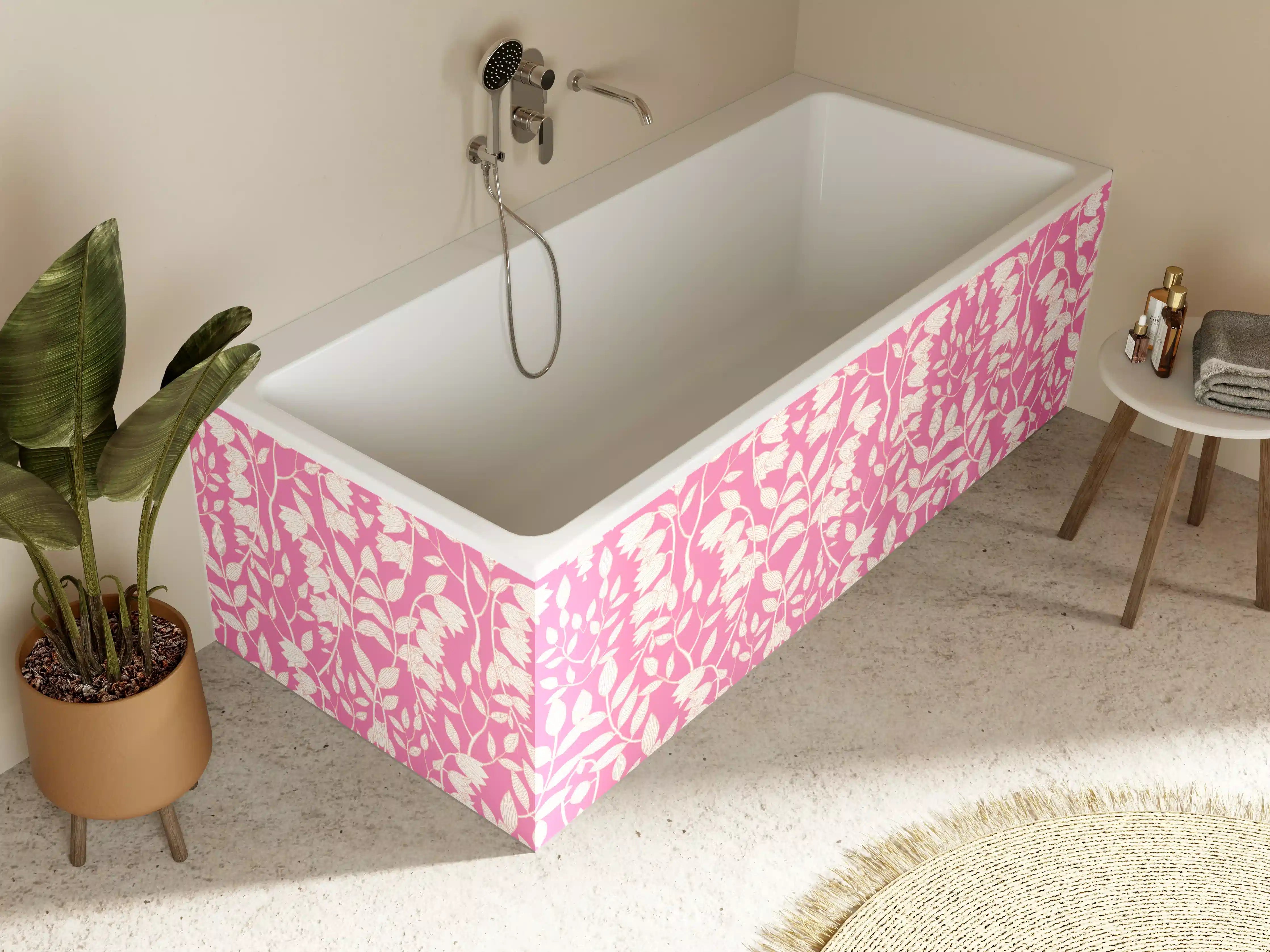 Badewannen-Rückwand - Hübsches Blumenmuster in Pink und Weiß