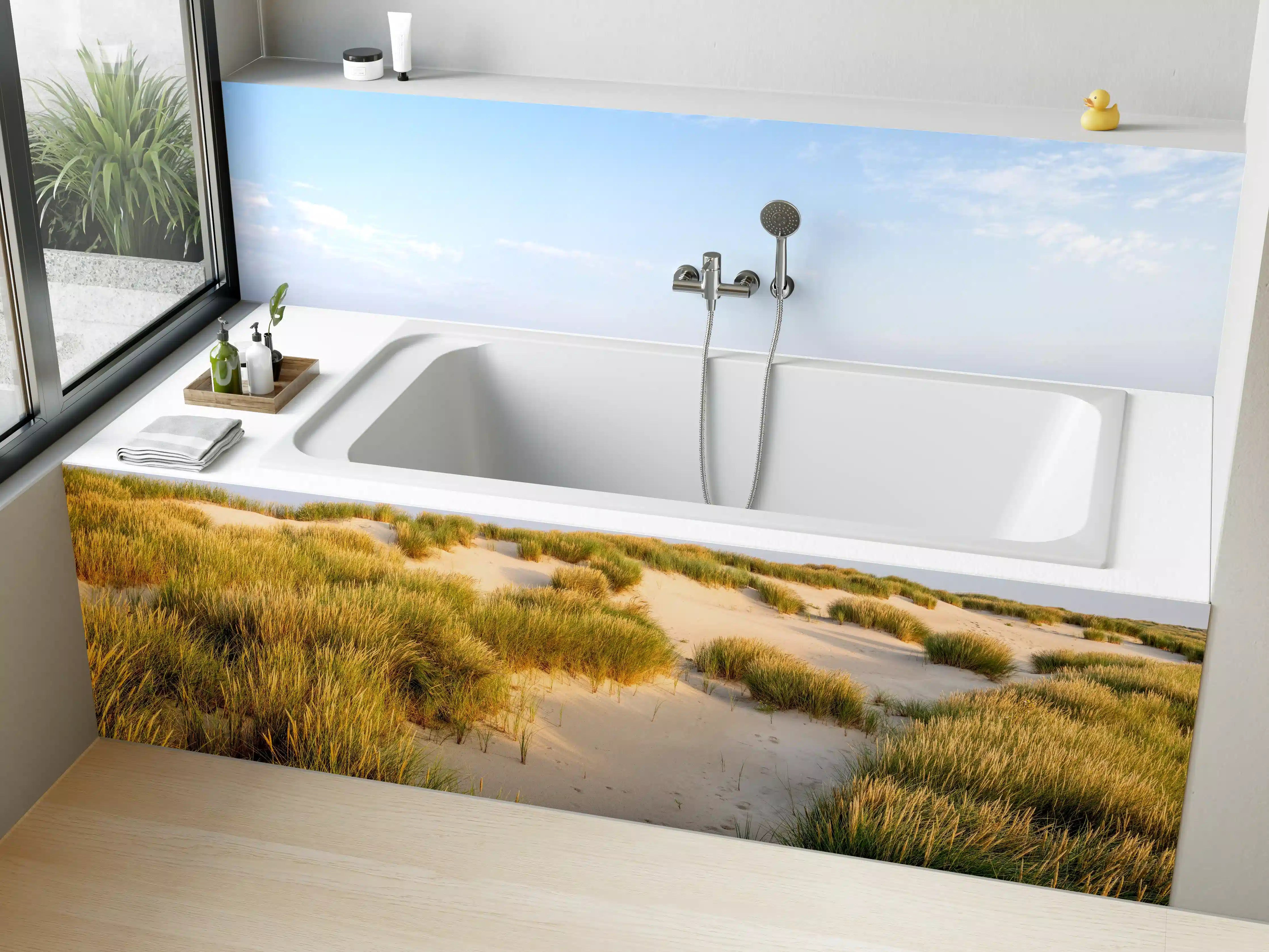 Badewannen-Rückwand - Idyllische Dünenlandschaft mit goldenem Gras