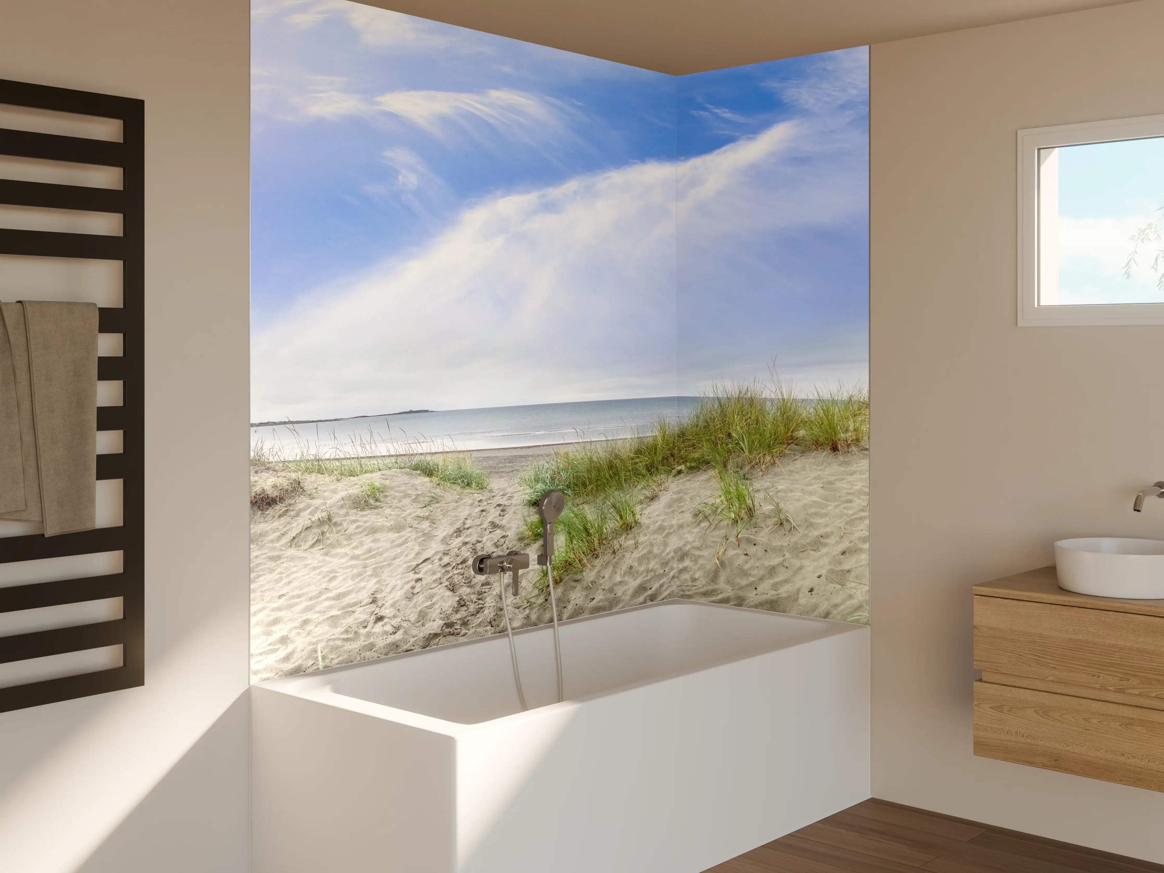Badewannen-Rückwand - Idyllische Strandlandschaft mit Himmel und Meer