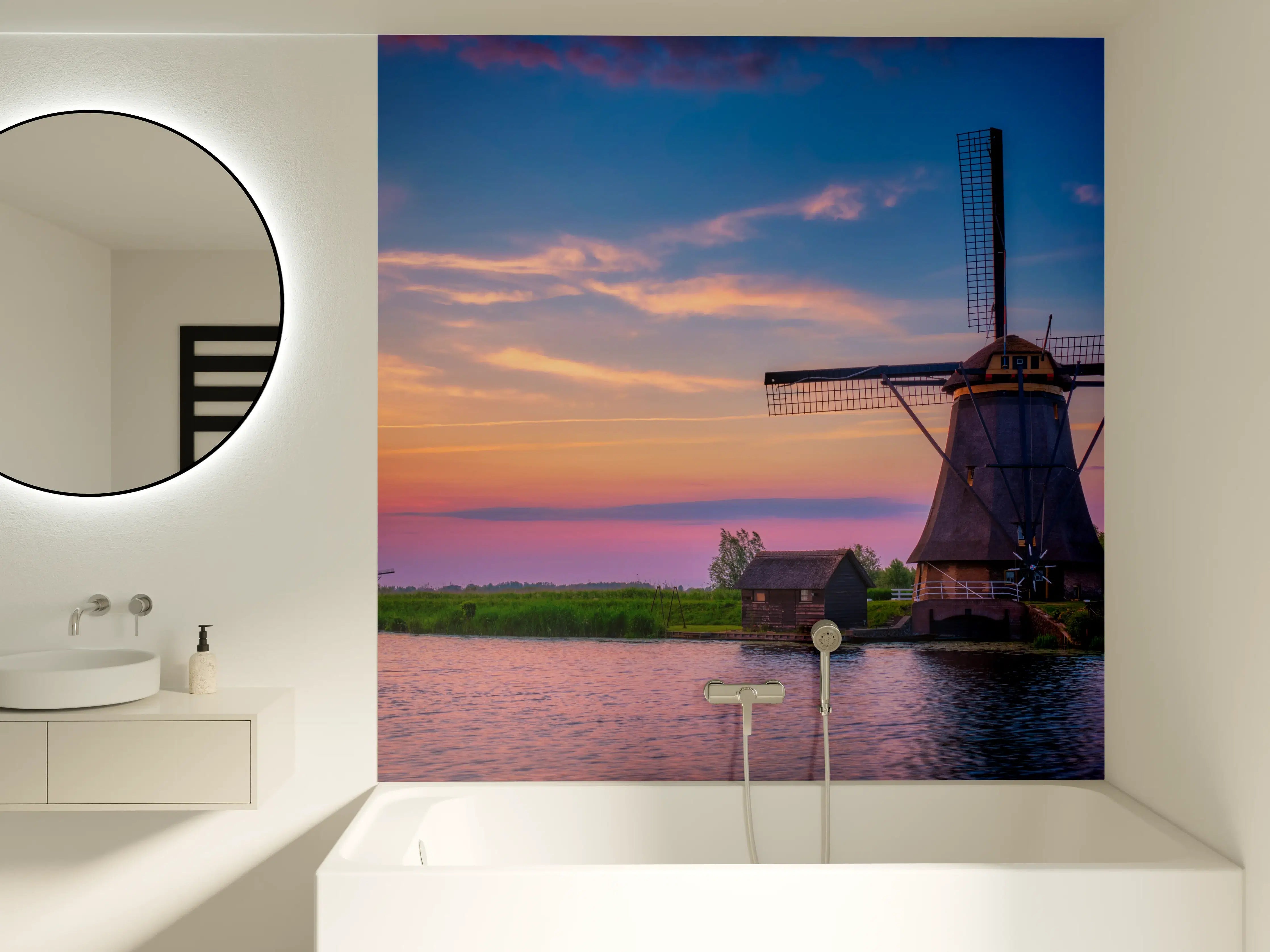 Badewannen-Rückwand - Idyllische Windmühlen in Kinderdijk