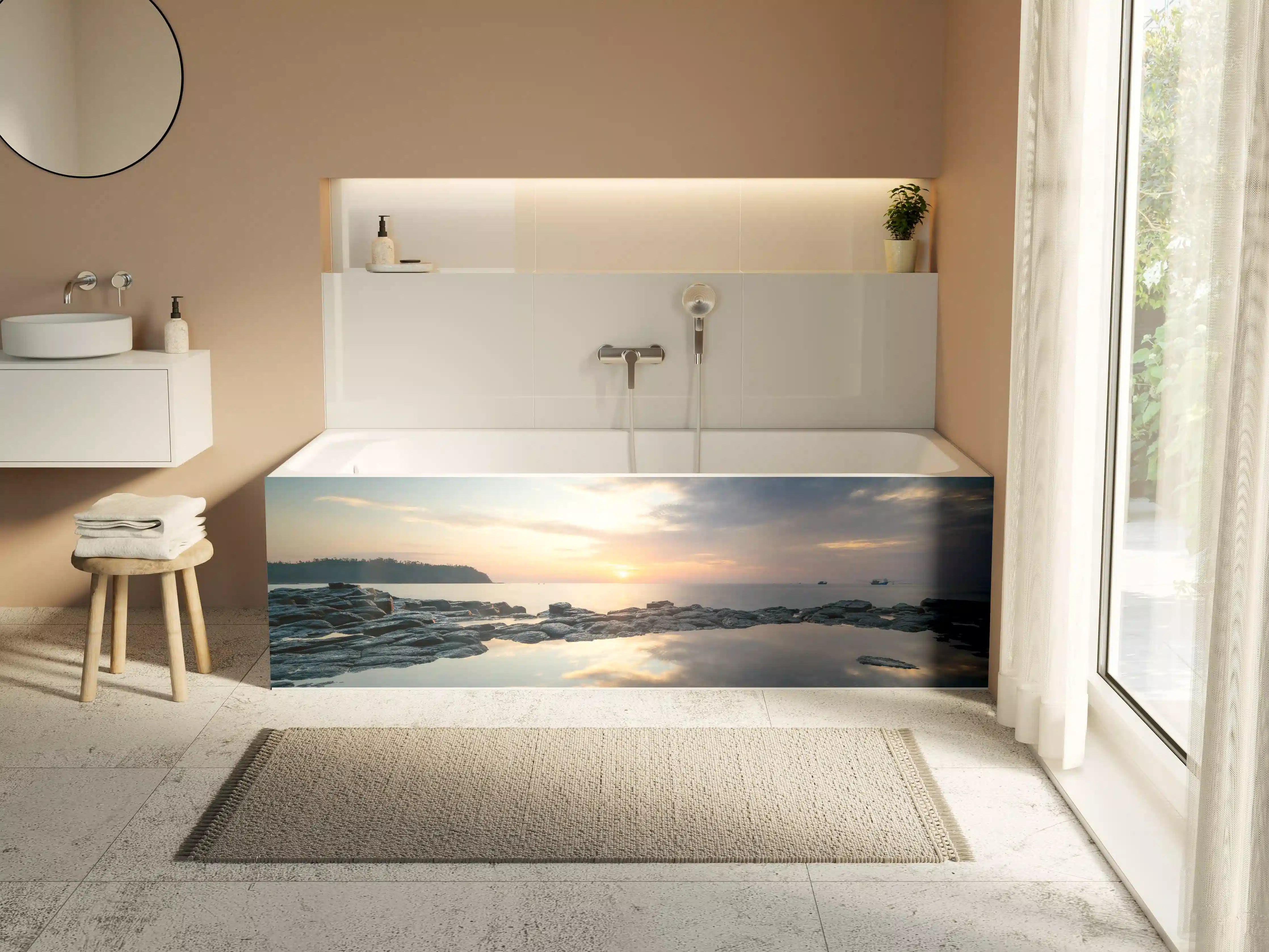 Badewannen-Rückwand - Idyllischer Sonnenuntergang am Meer