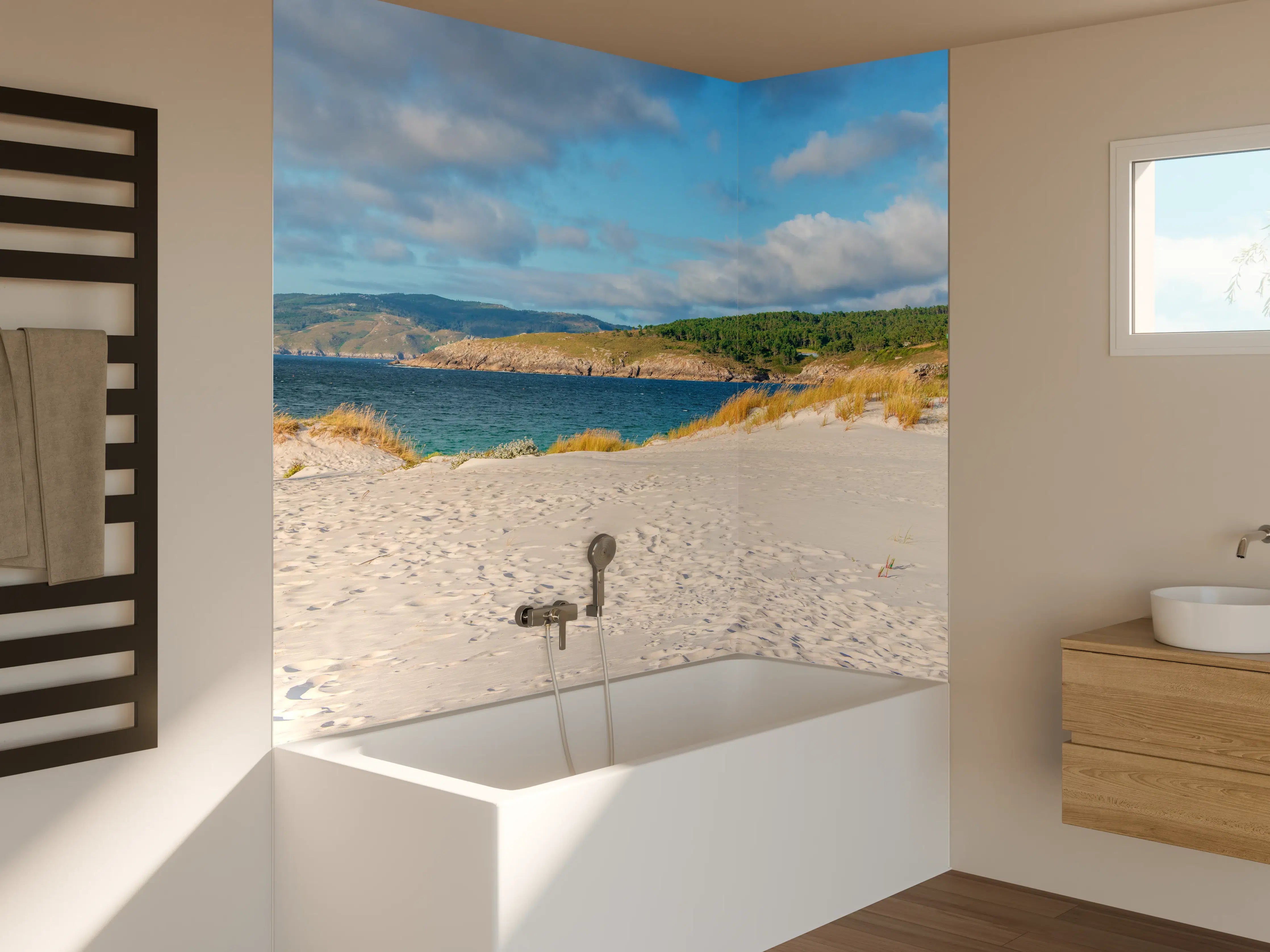 Badewannen-Rückwand - Idyllischer Strand mit sanften Sanddünen