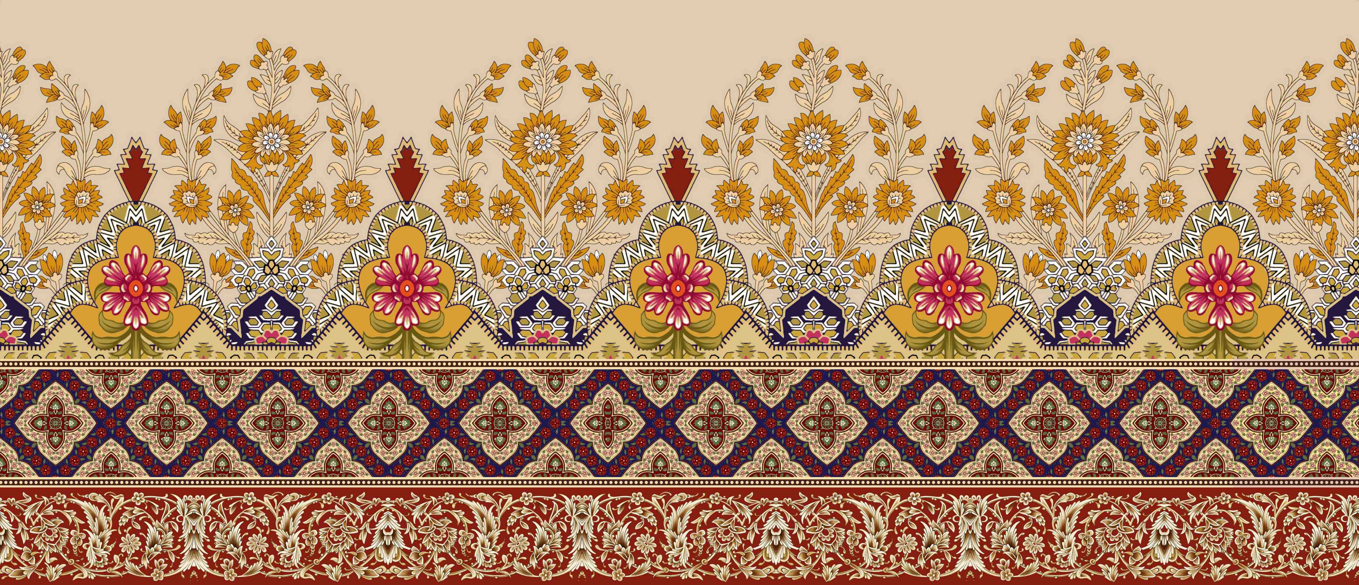 Badewannen-Rückwand-Indische Ornamentale Muster mit Goldakzenten