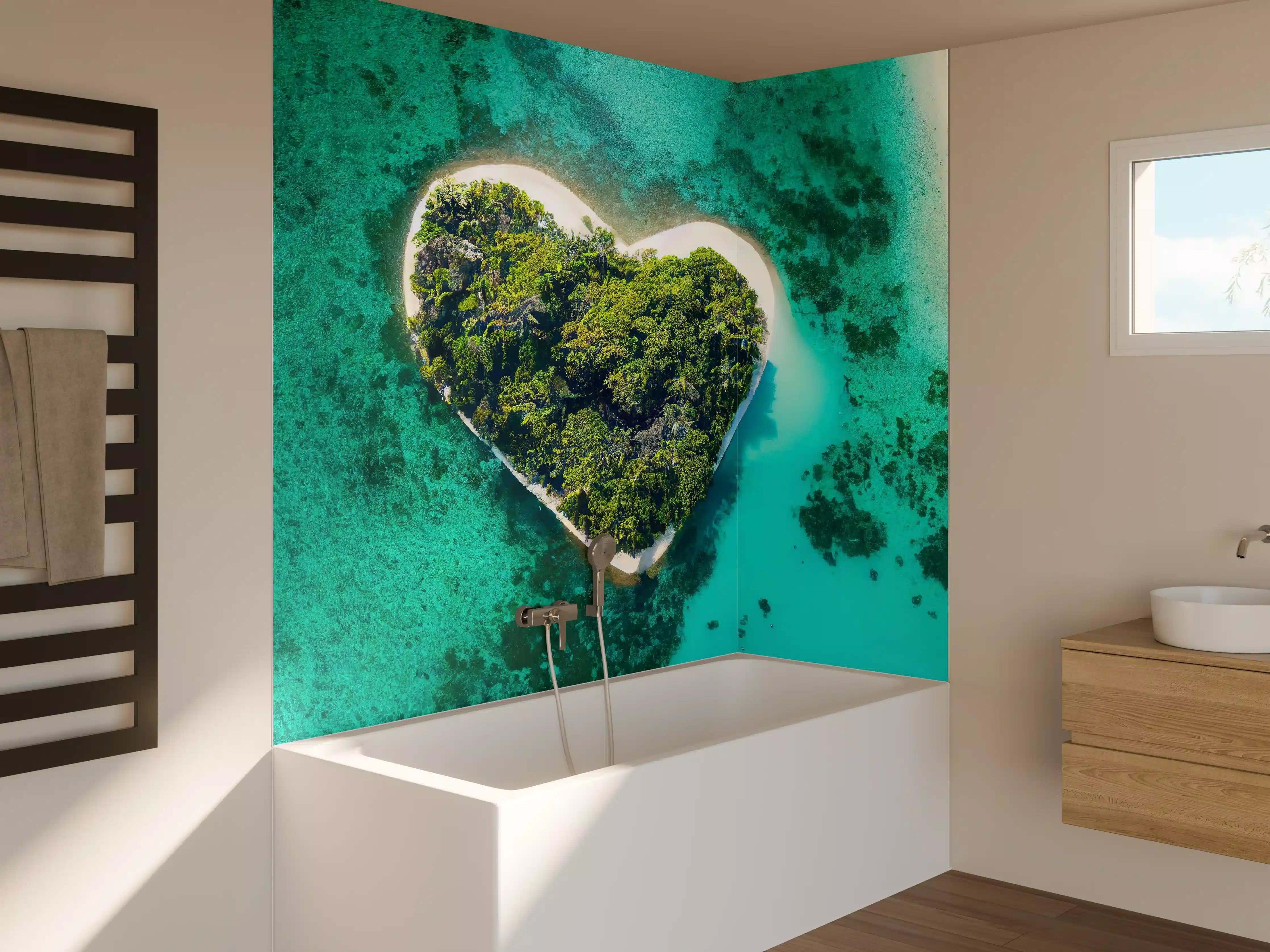 Badewannen-Rückwand - Insel in Herzform