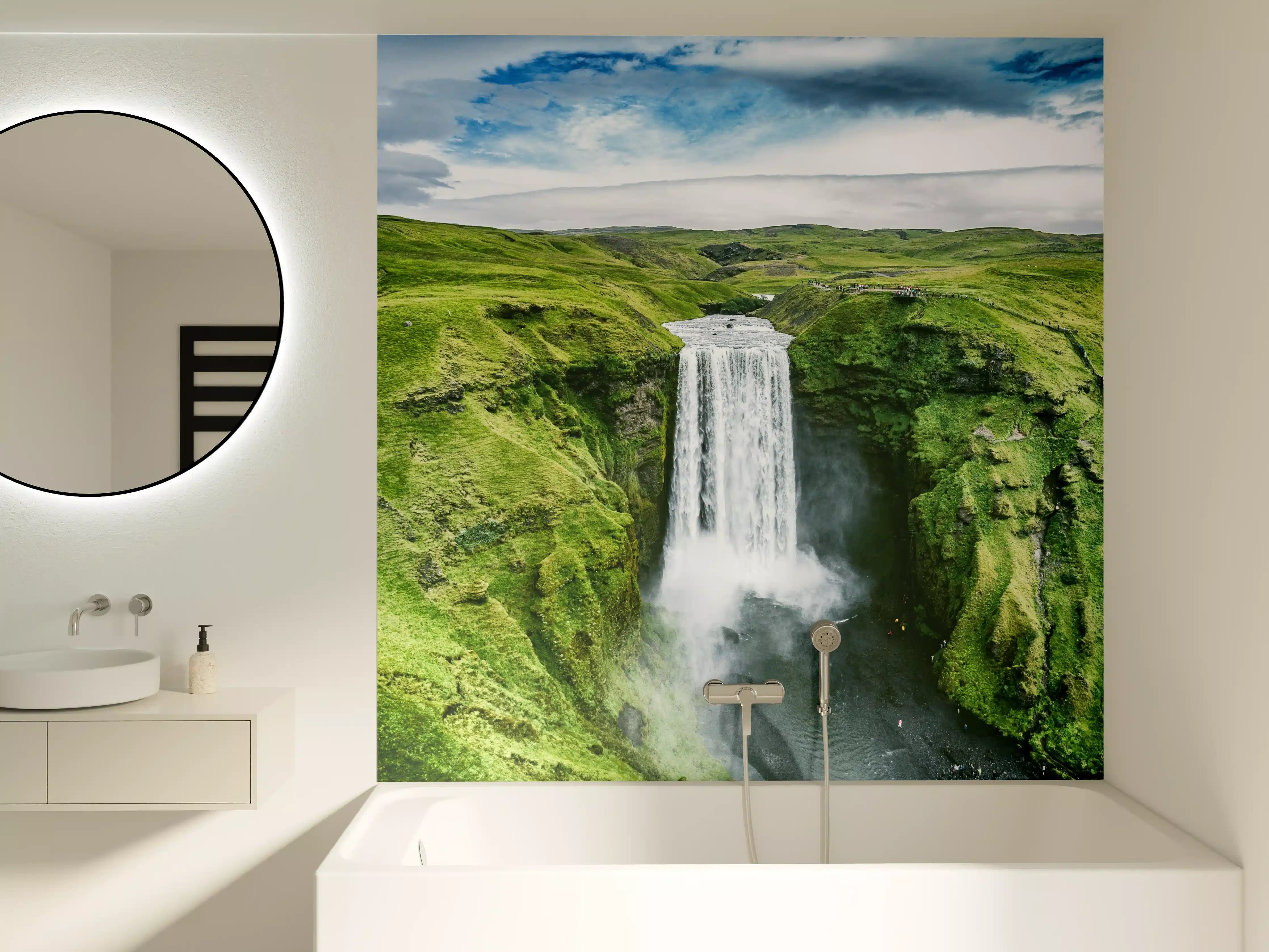 Badewannen-Rückwand - Isländischer Wasserfall Skogafoss