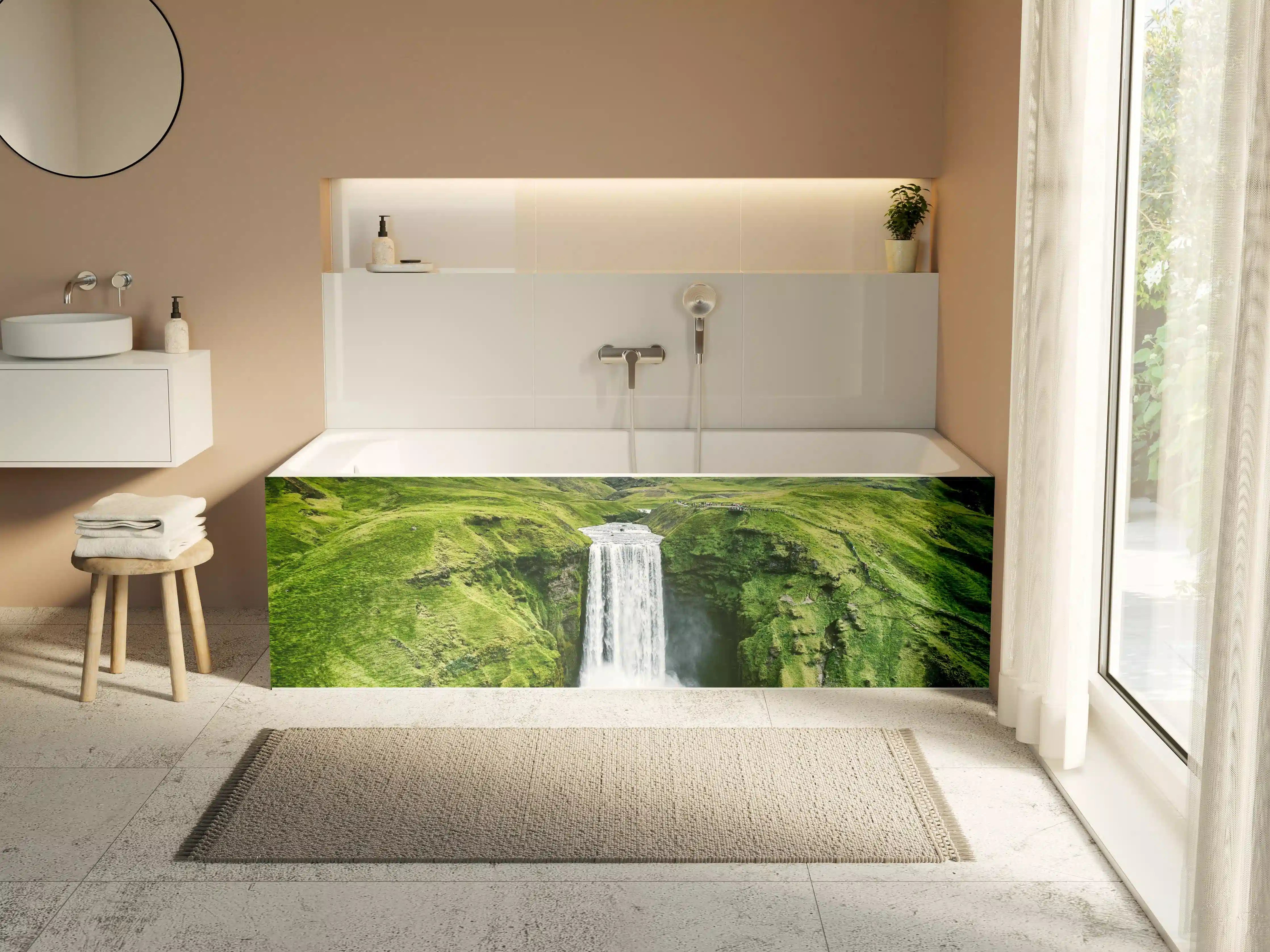 Badewannen-Rückwand - Isländischer Wasserfall Skogafoss