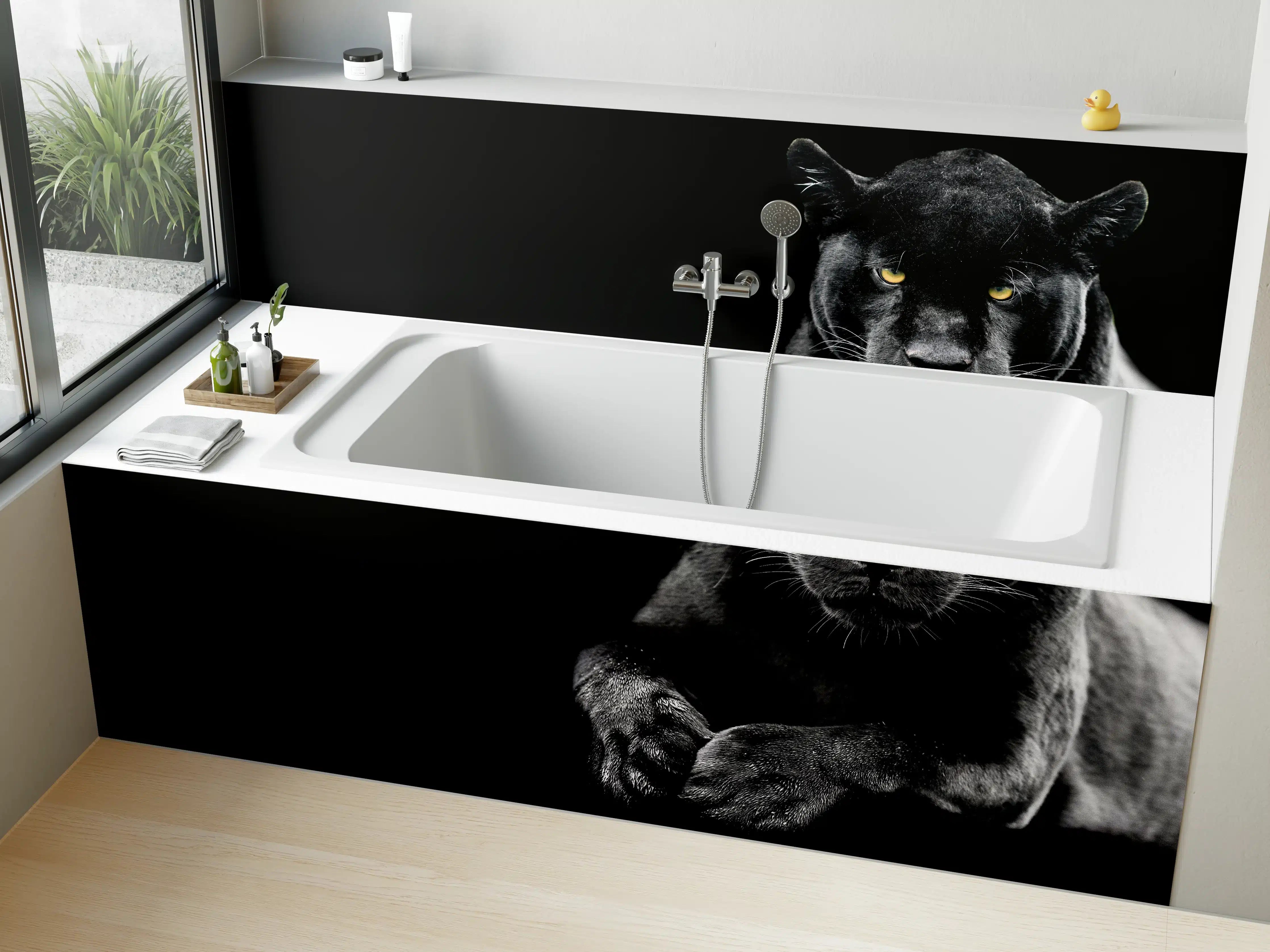 Badewannen-Rückwand - Jaguar auf schwarzem Hintergrund