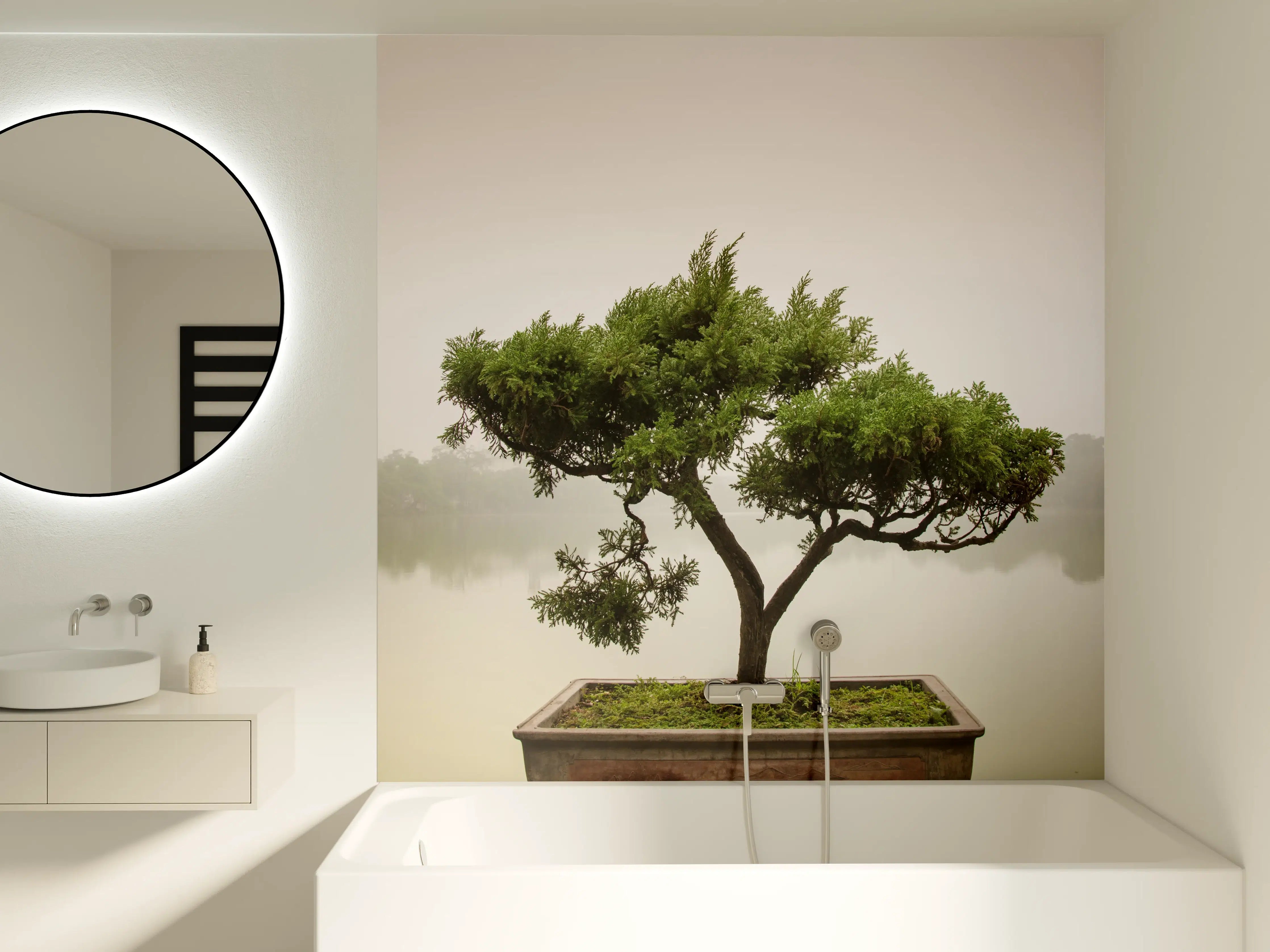 Badewannen-Rückwand - Japanischer Bonsaibaum im Topf