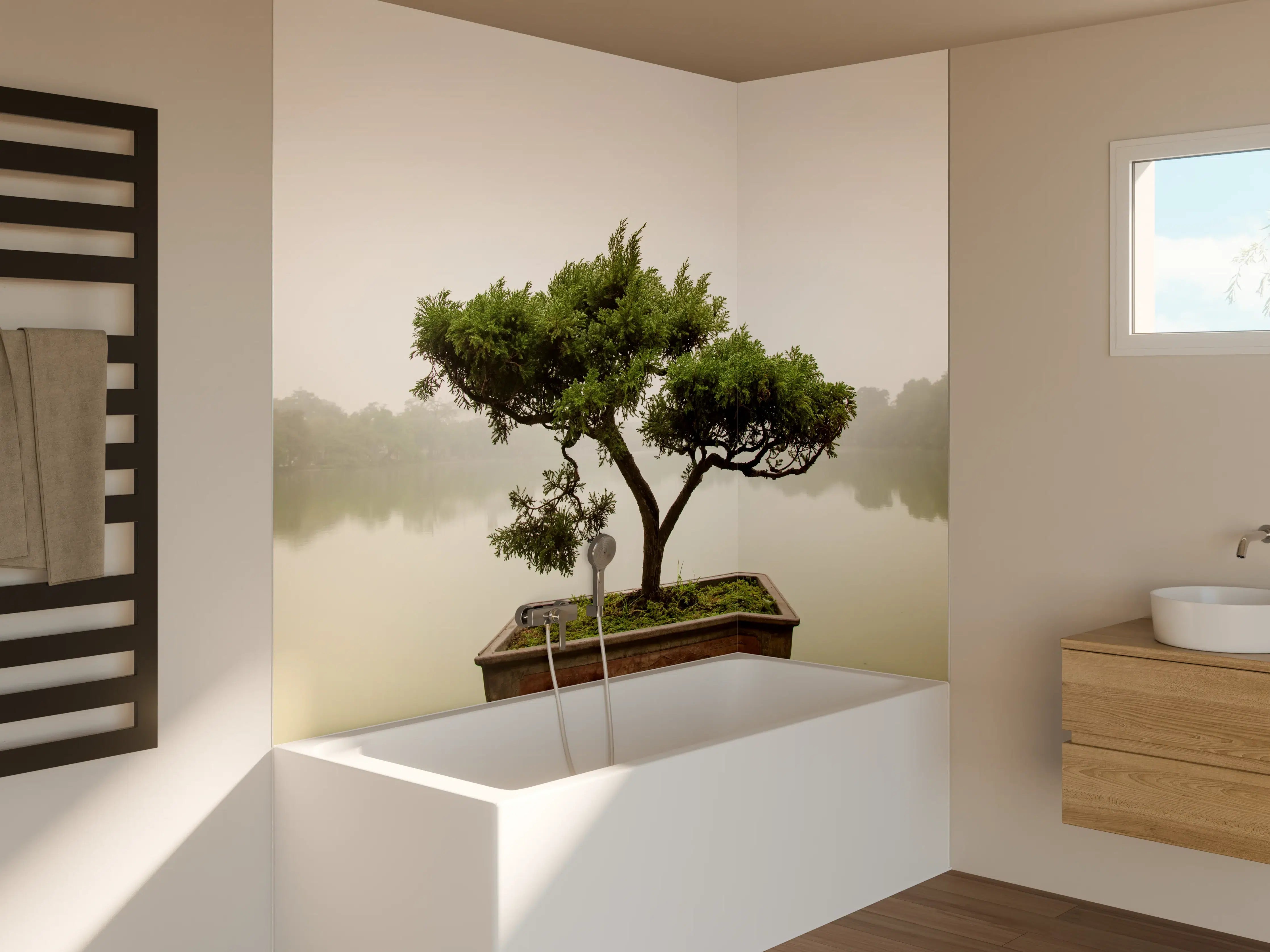 Badewannen-Rückwand - Japanischer Bonsaibaum im Topf
