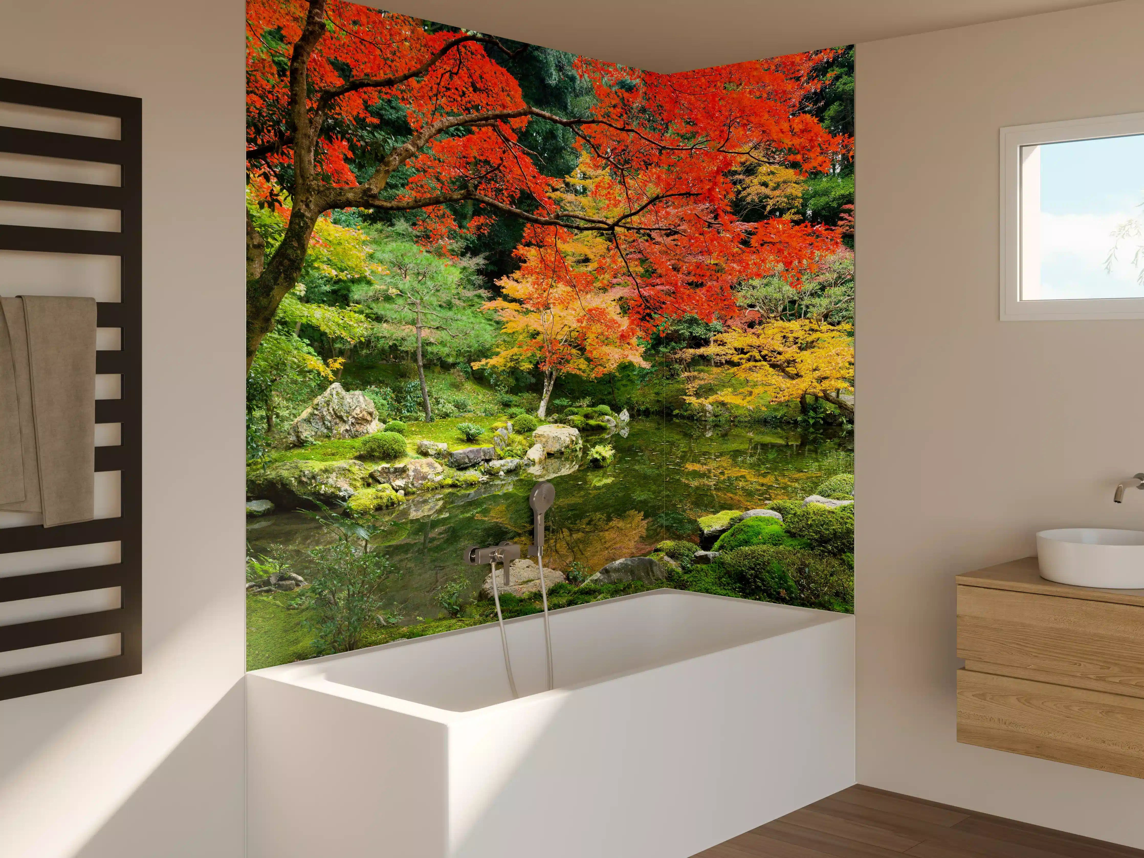 Badewannen-Rückwand - Japanischer Garten im Herbst