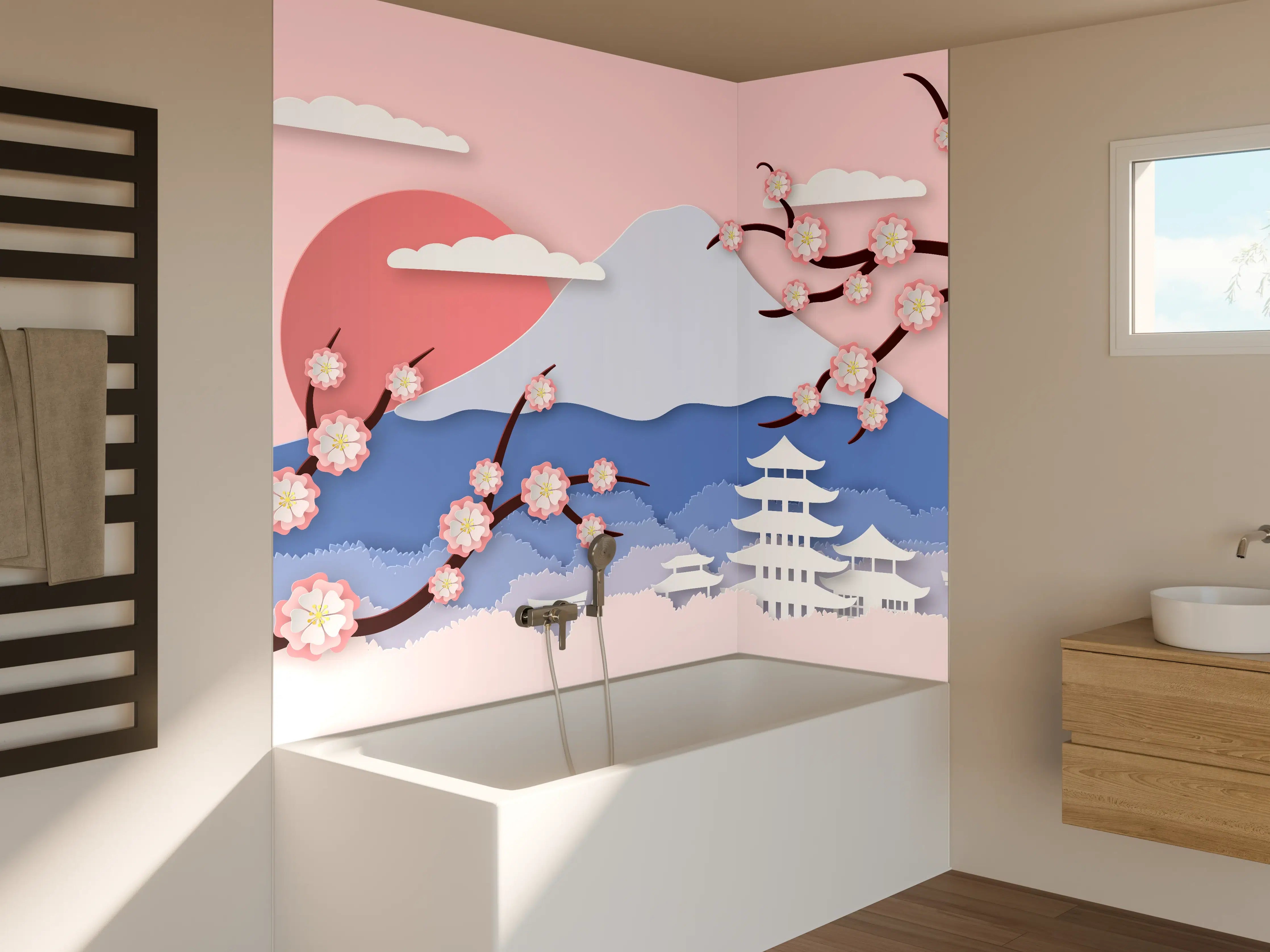 Badewannen-Rückwand - Japanischer Kirschblüten-Ansicht