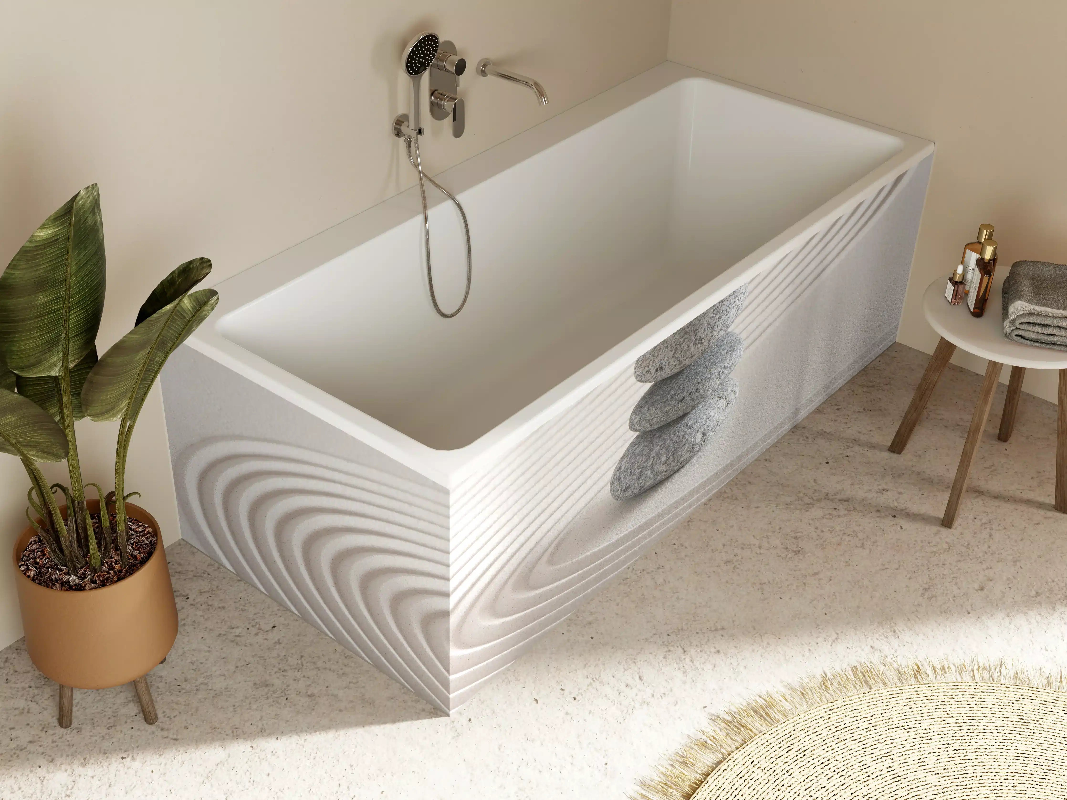 Badewannen-Rückwand - Japanischer Zen-Garten auf Sand