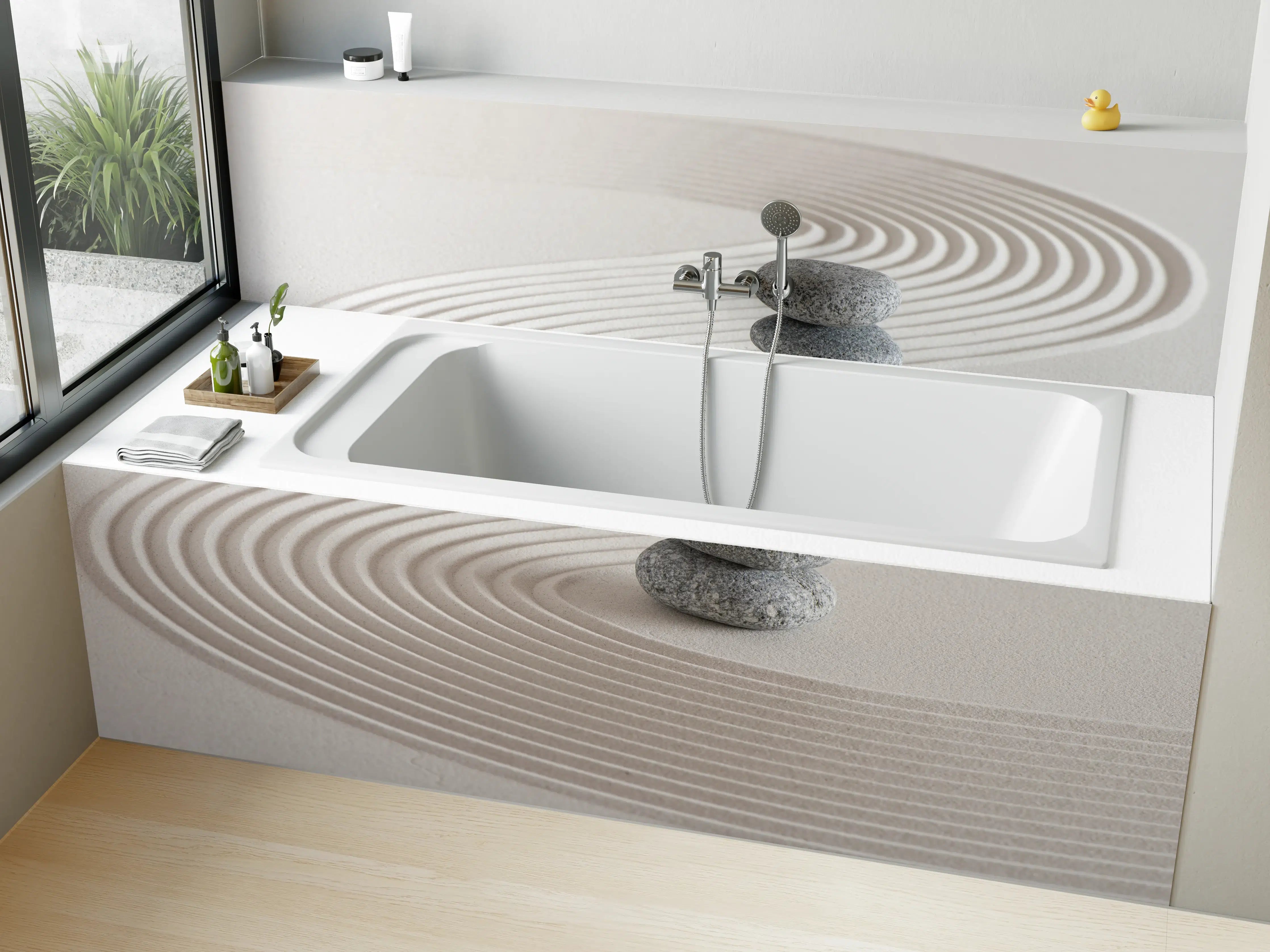 Badewannen-Rückwand - Japanischer Zen-Garten auf Sand