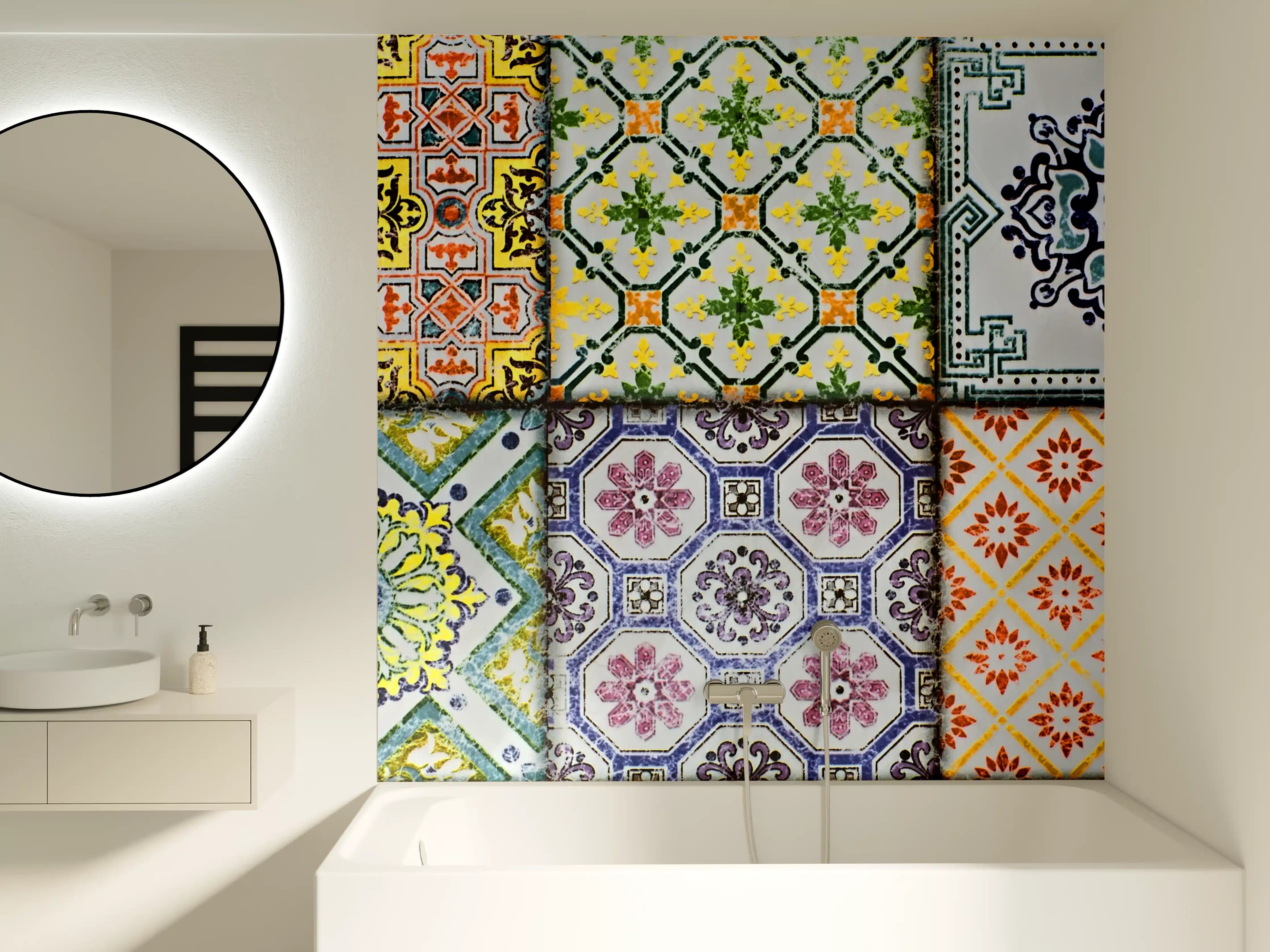 Badewannen-Rückwand - Kaleidoskopische Fliesenmuster in bunten Farben