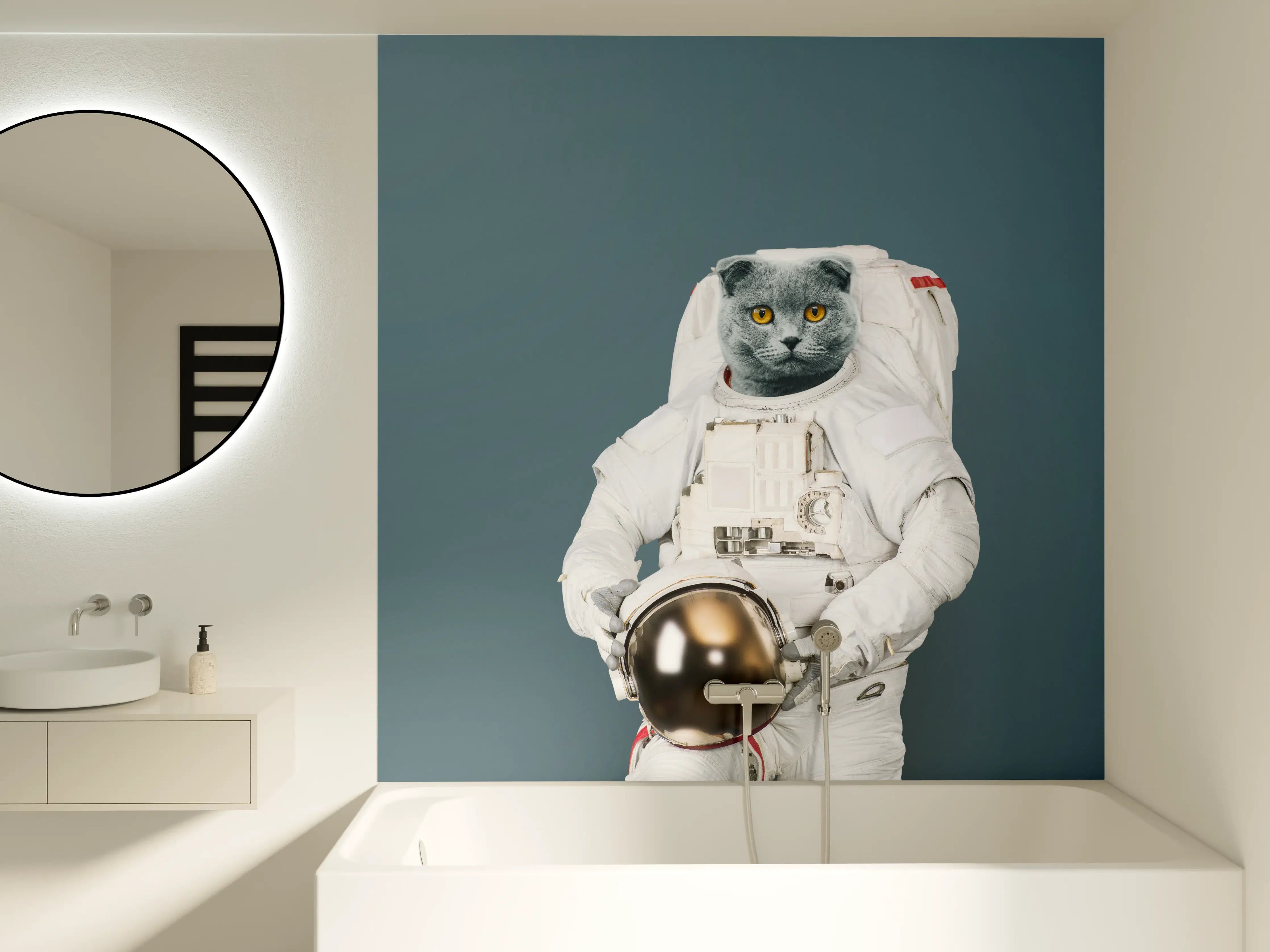 Badewannen-Rückwand - Katzen-Astronaut Grau-Helm