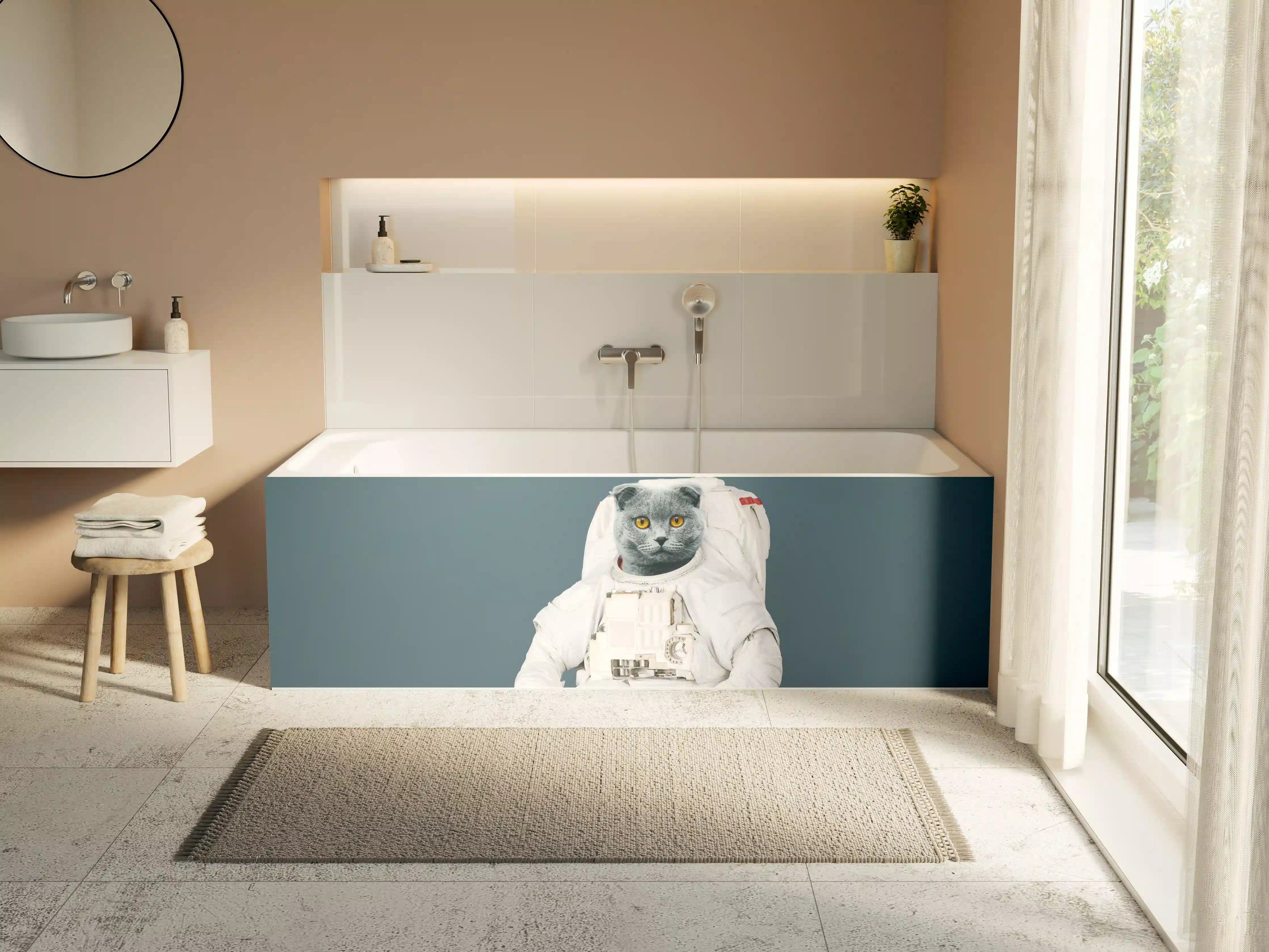 Badewannen-Rückwand - Katzen-Astronaut Grau-Helm