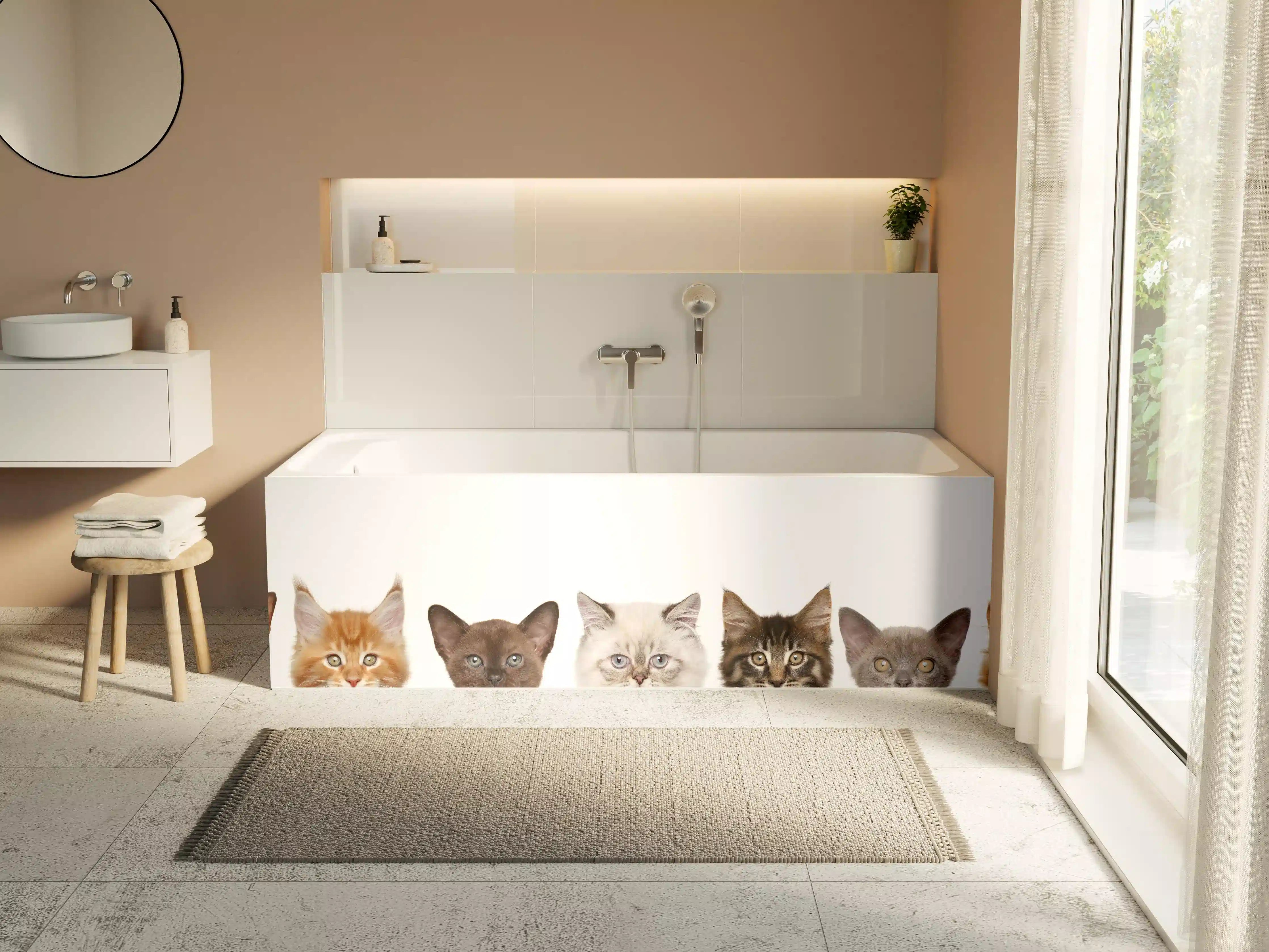 Badewannen-Rückwand - Katzen-Kopf-Reihe in Weiß-Grau