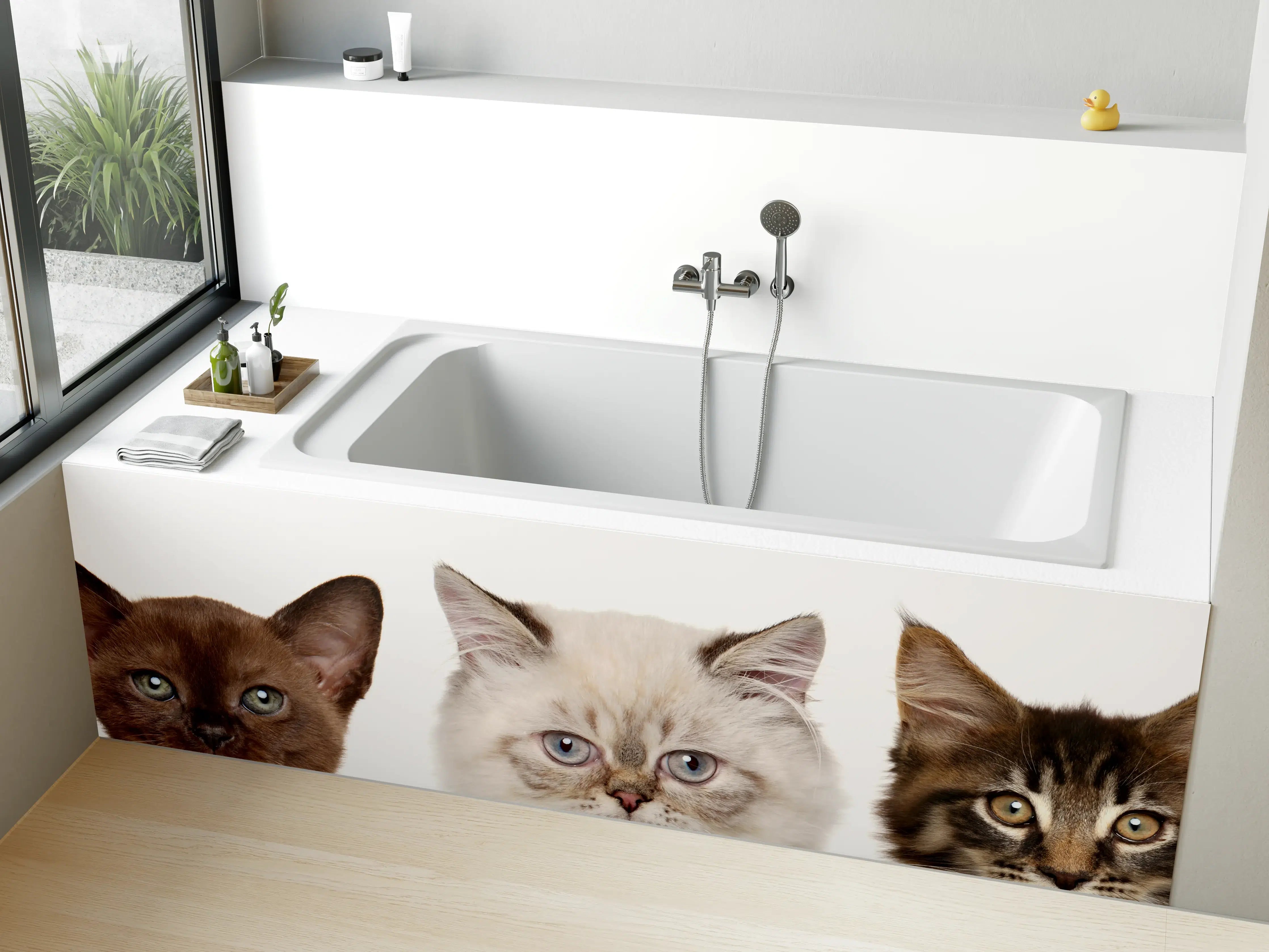 Badewannen-Rückwand - Katzen-Kopf-Reihe in Weiß-Grau