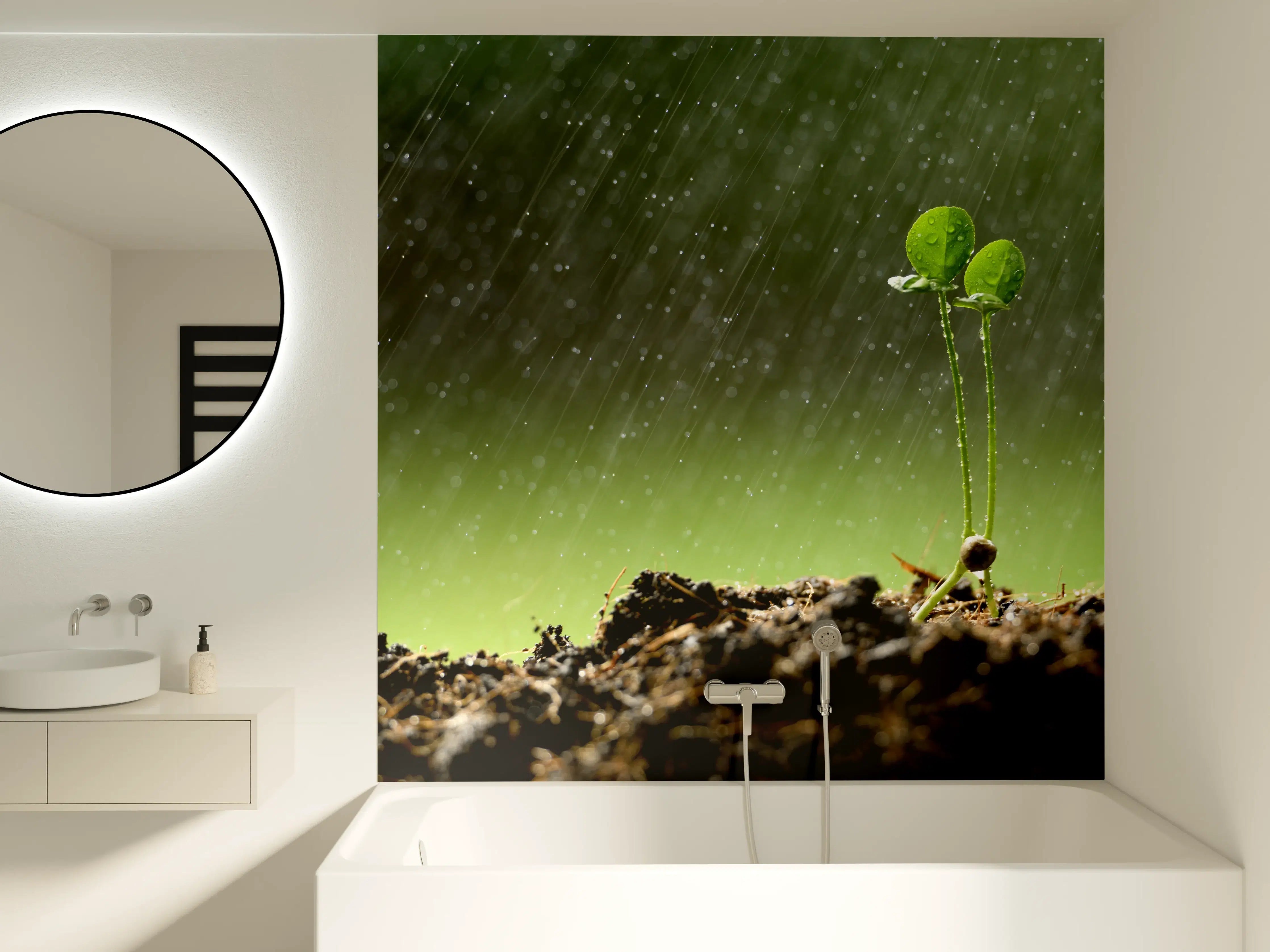 Badewannen-Rückwand - Keimende Pflanze bei Regen